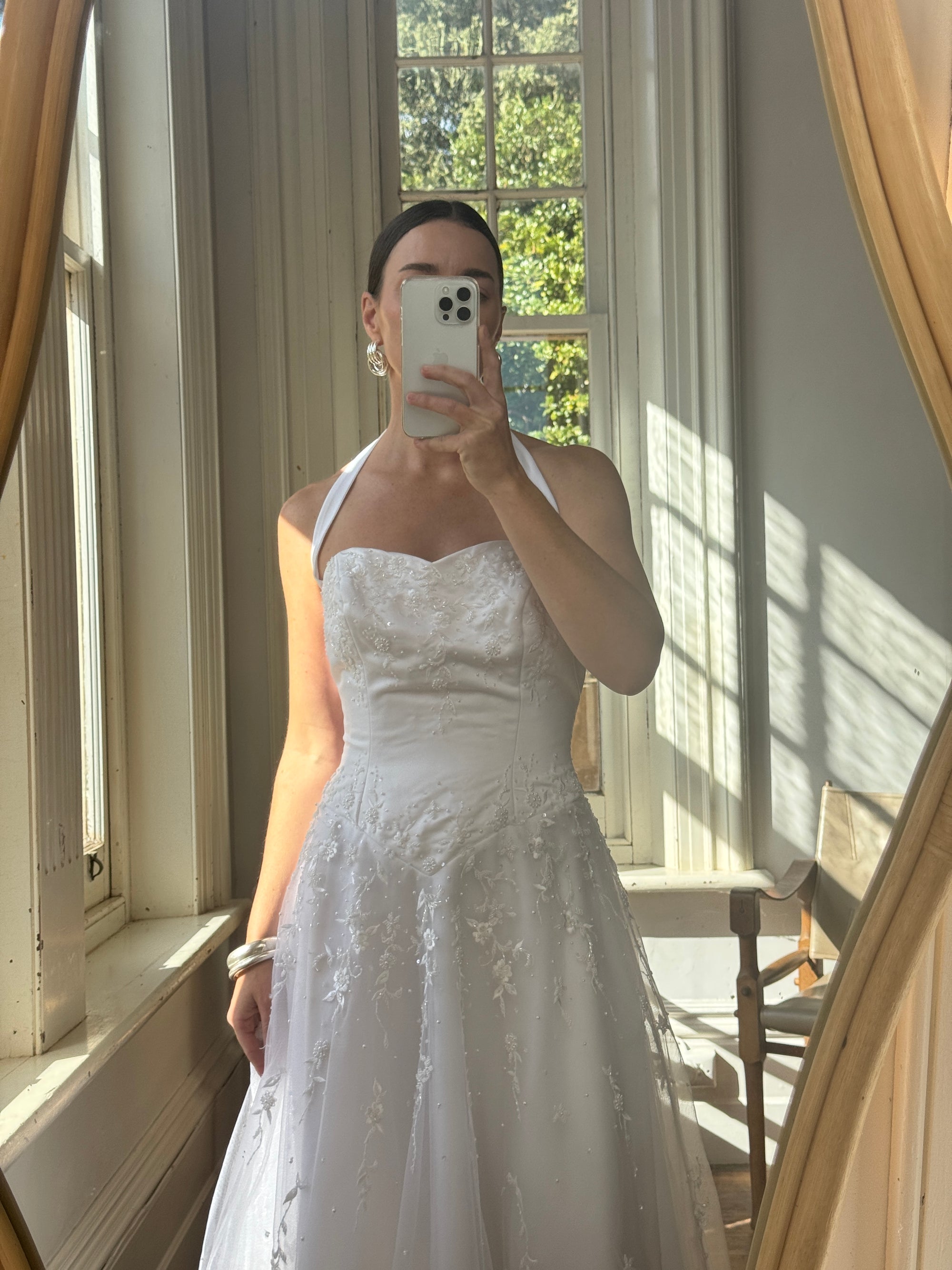 Vintage 90s Basque Halter Embellished Wedding Gown