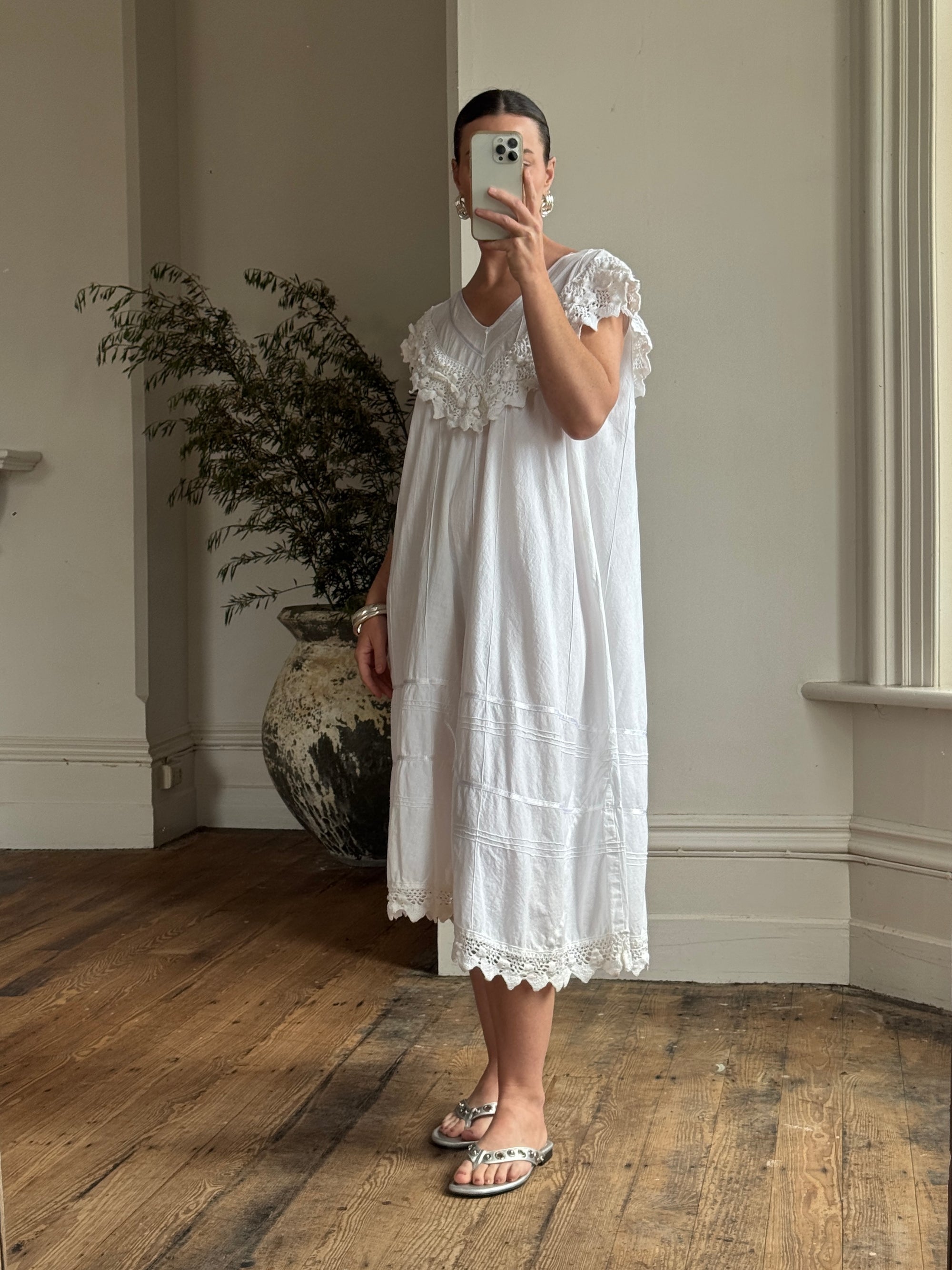 Vintage 70s Cotton Crochet Sundress