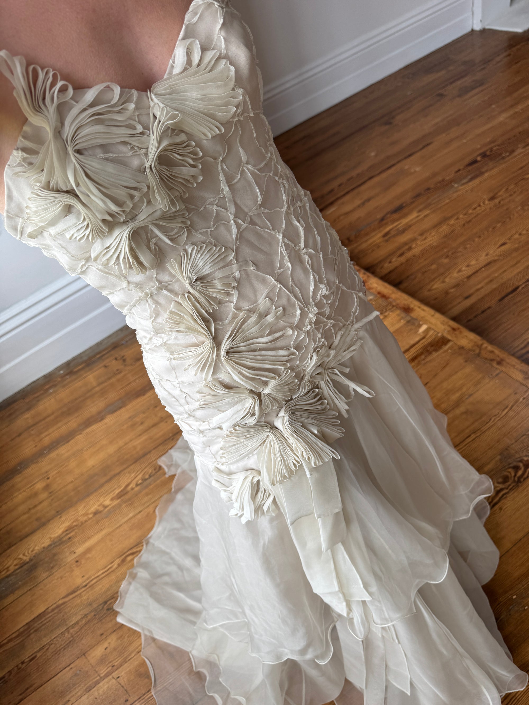 Vintage 90s Pure Silk Couture Origami Wedding Dress