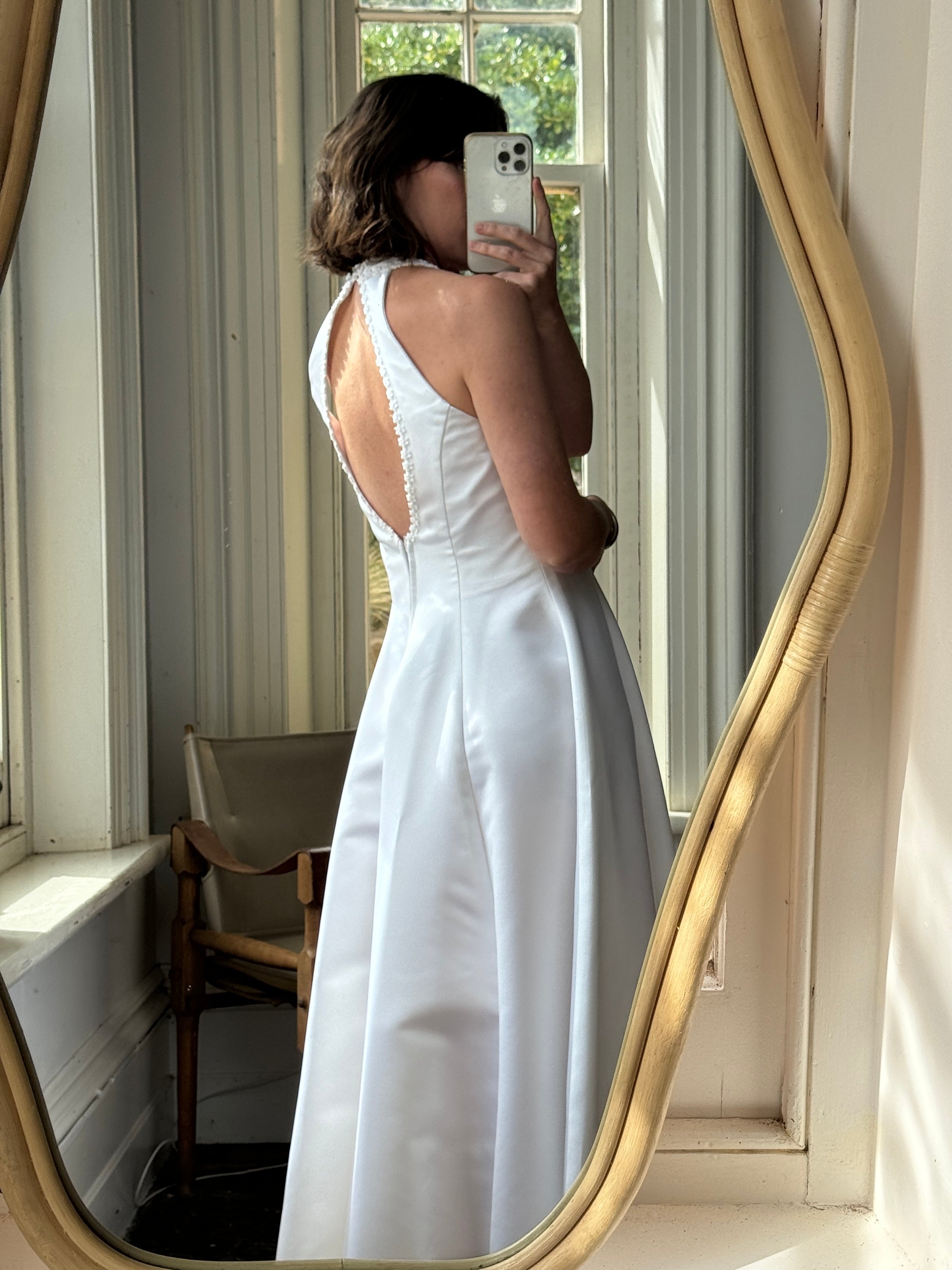 Vintage 90s Satin Halter Wedding Dress With Daisies