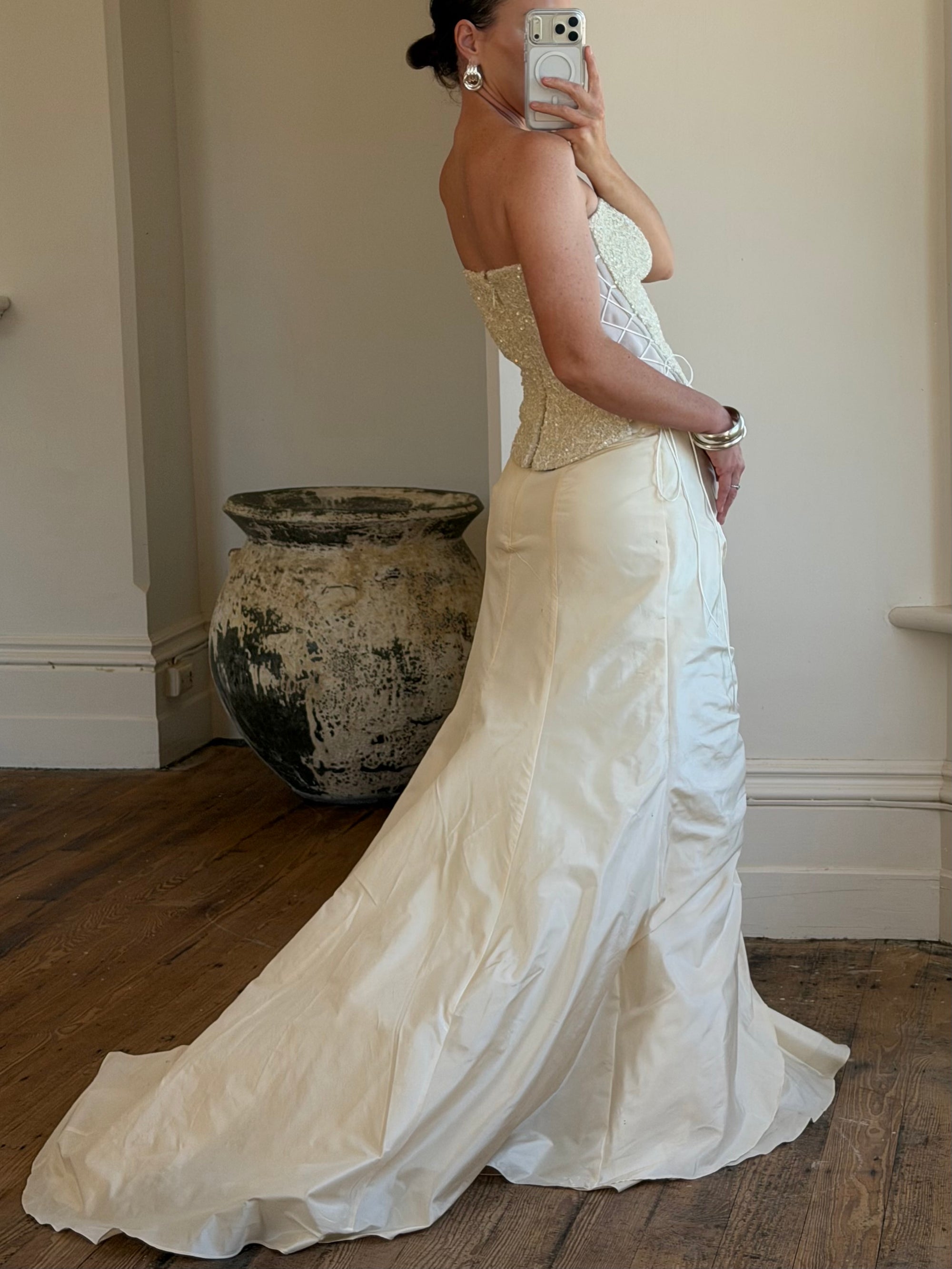 Vintage 90s Italian Pure Silk Taffeta and Sequin Bridal Set