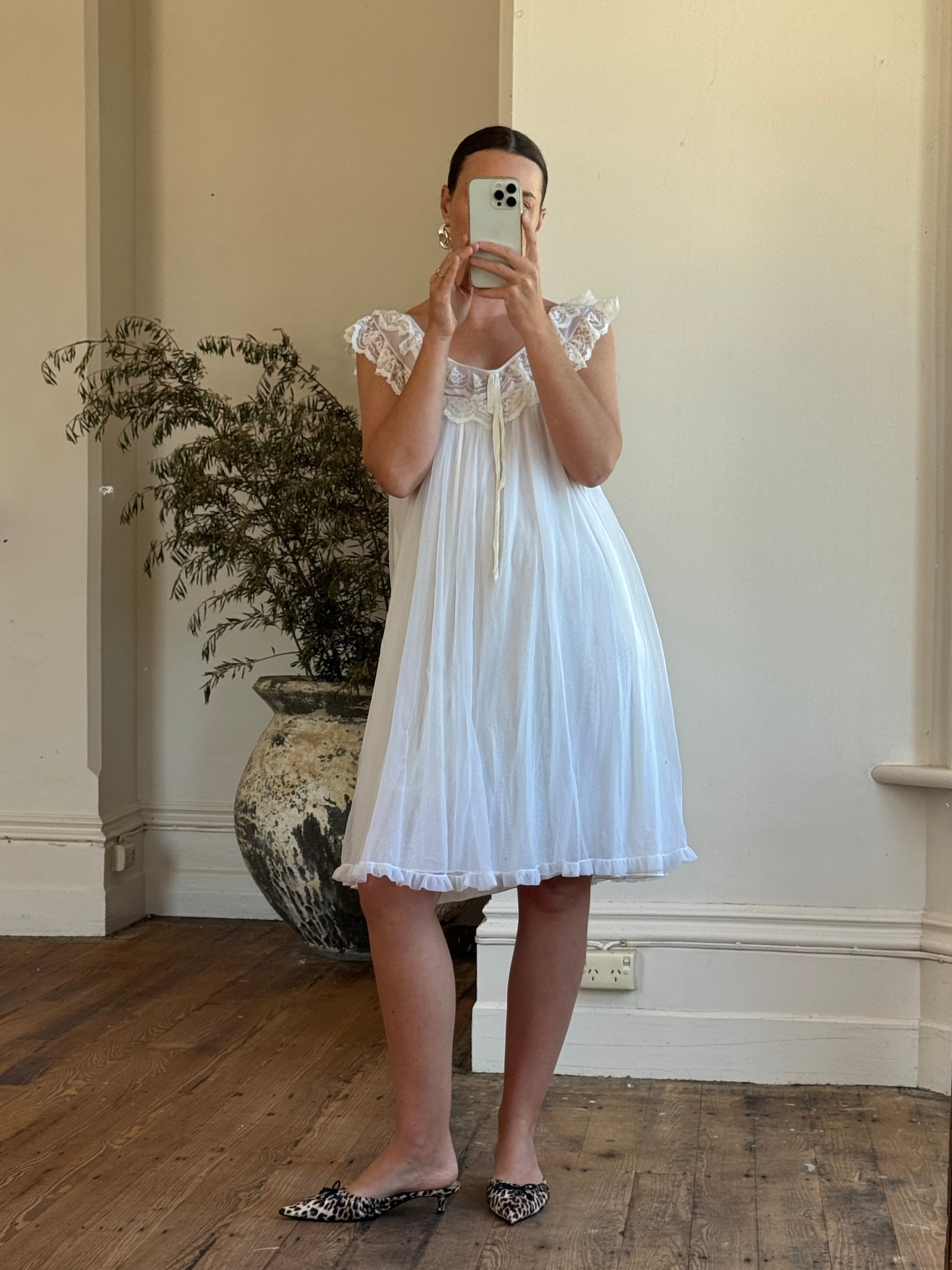 Vintage 50s Wedding Morning Ruffle Slip Ivory