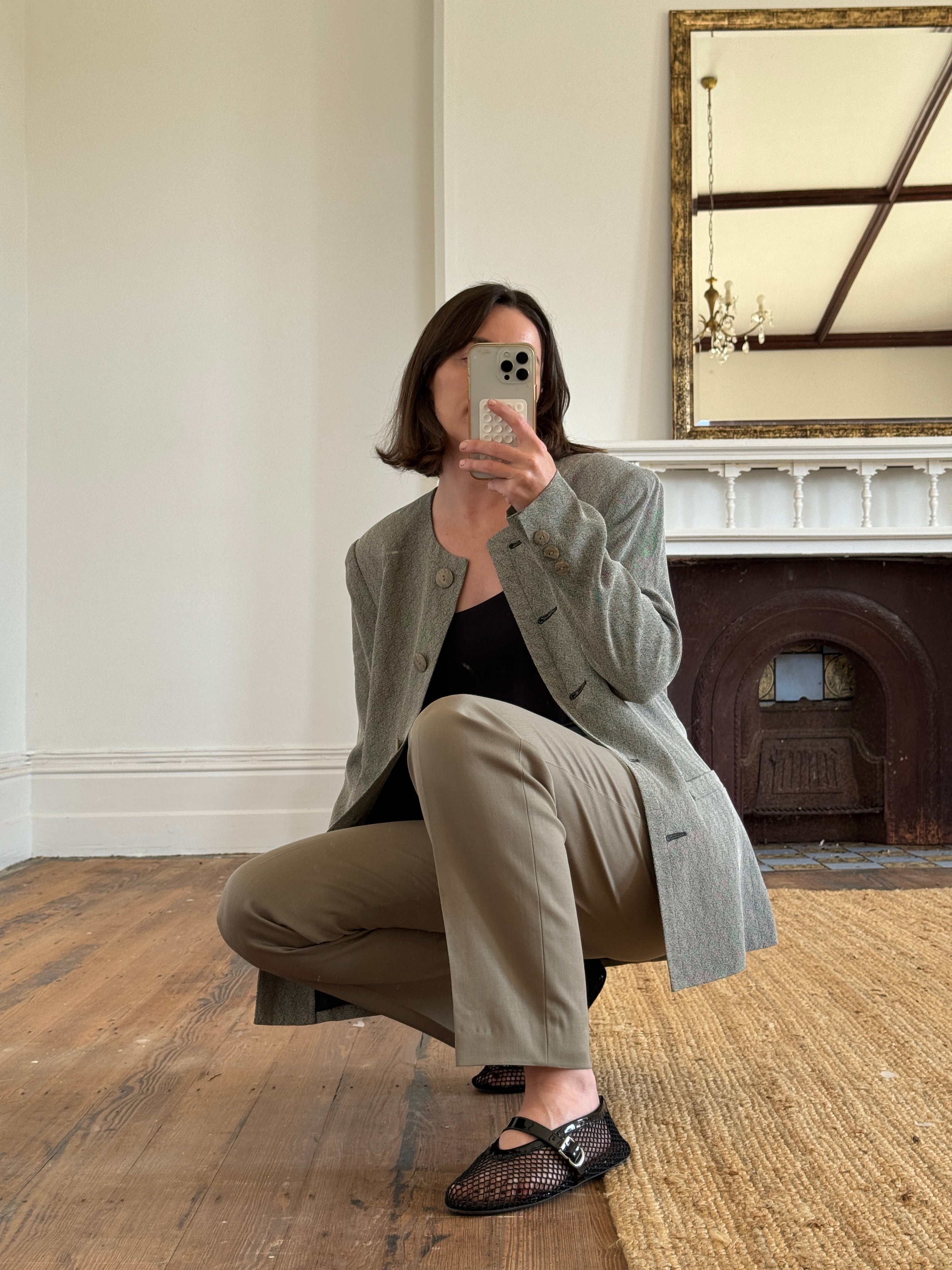Vintage 90s Neiman Marcus Textured Grey Collarless Blazer (Tags Attached)