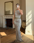 Vintage 90s Pure Silk High Front Embellished Lavender Gown