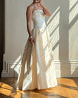 Vintage 90s Strapless Jacquard Satin Princess Wedding Dress