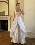 Vintage 90s Strappy Wedding Dress With Rosette Cape Pearl
