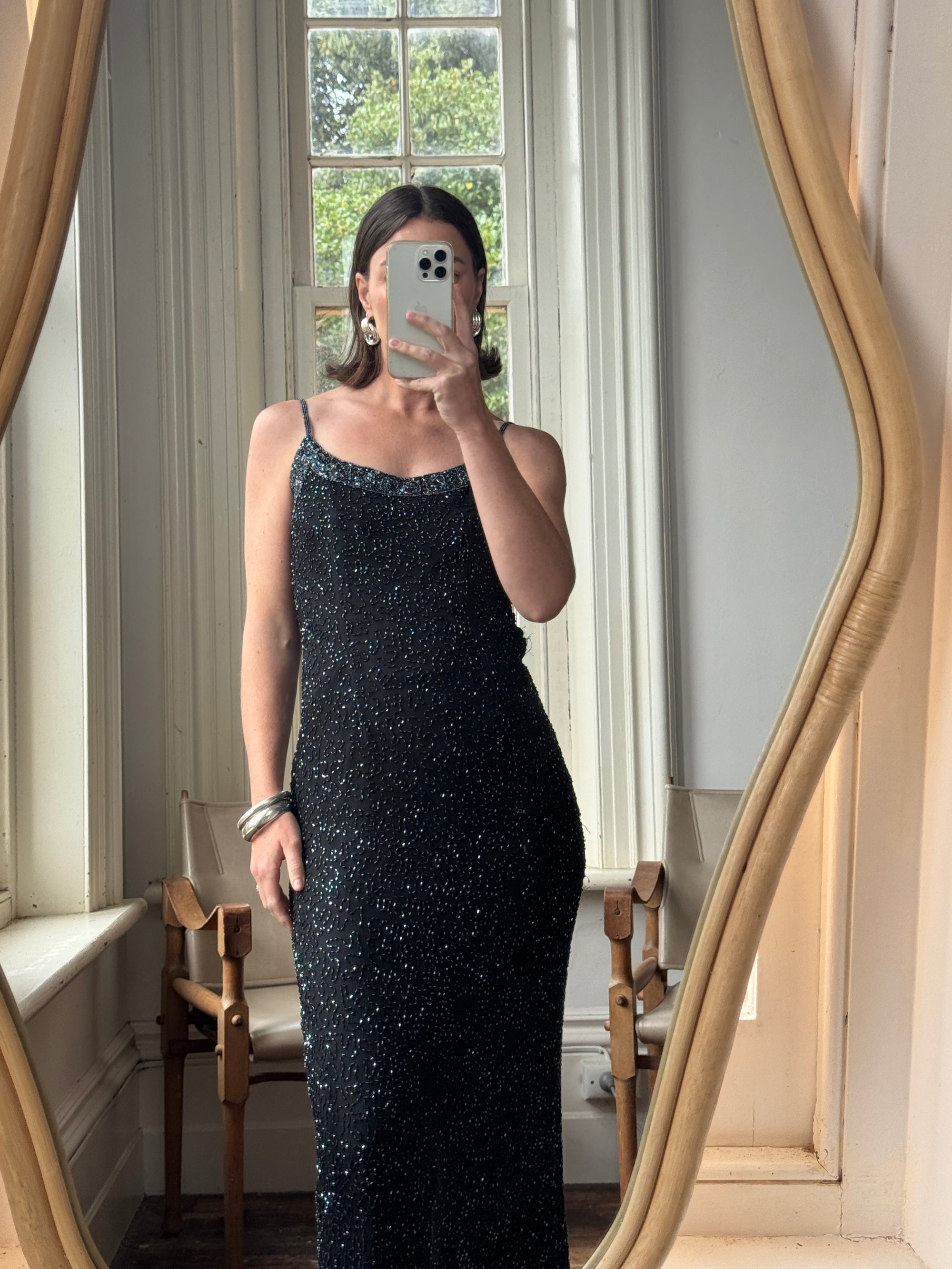 Vintage 90s Pure Silk Sparkle Dress Noir