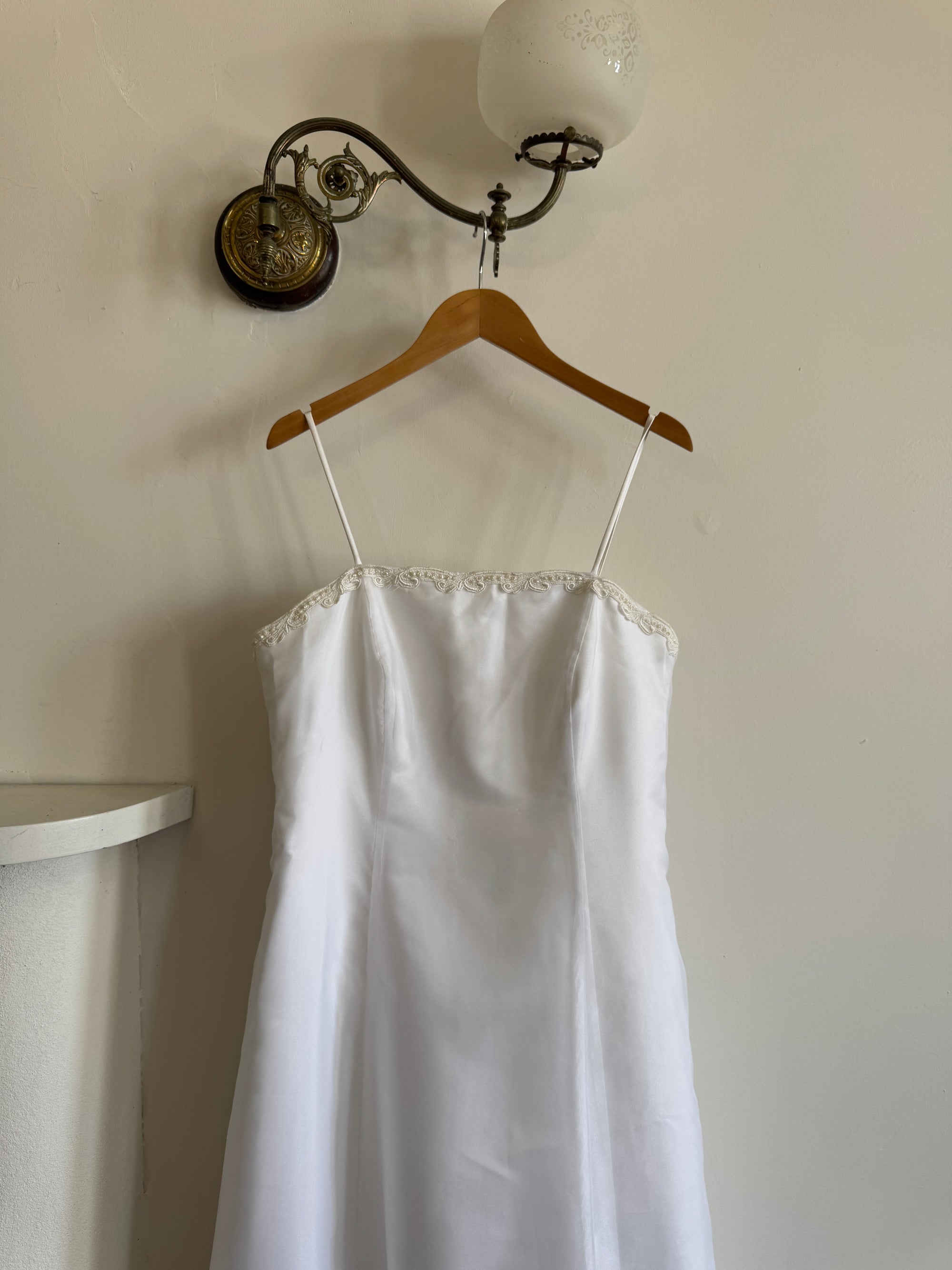 Vintage 90s Square Cut Lace Up Slip Wedding Dress