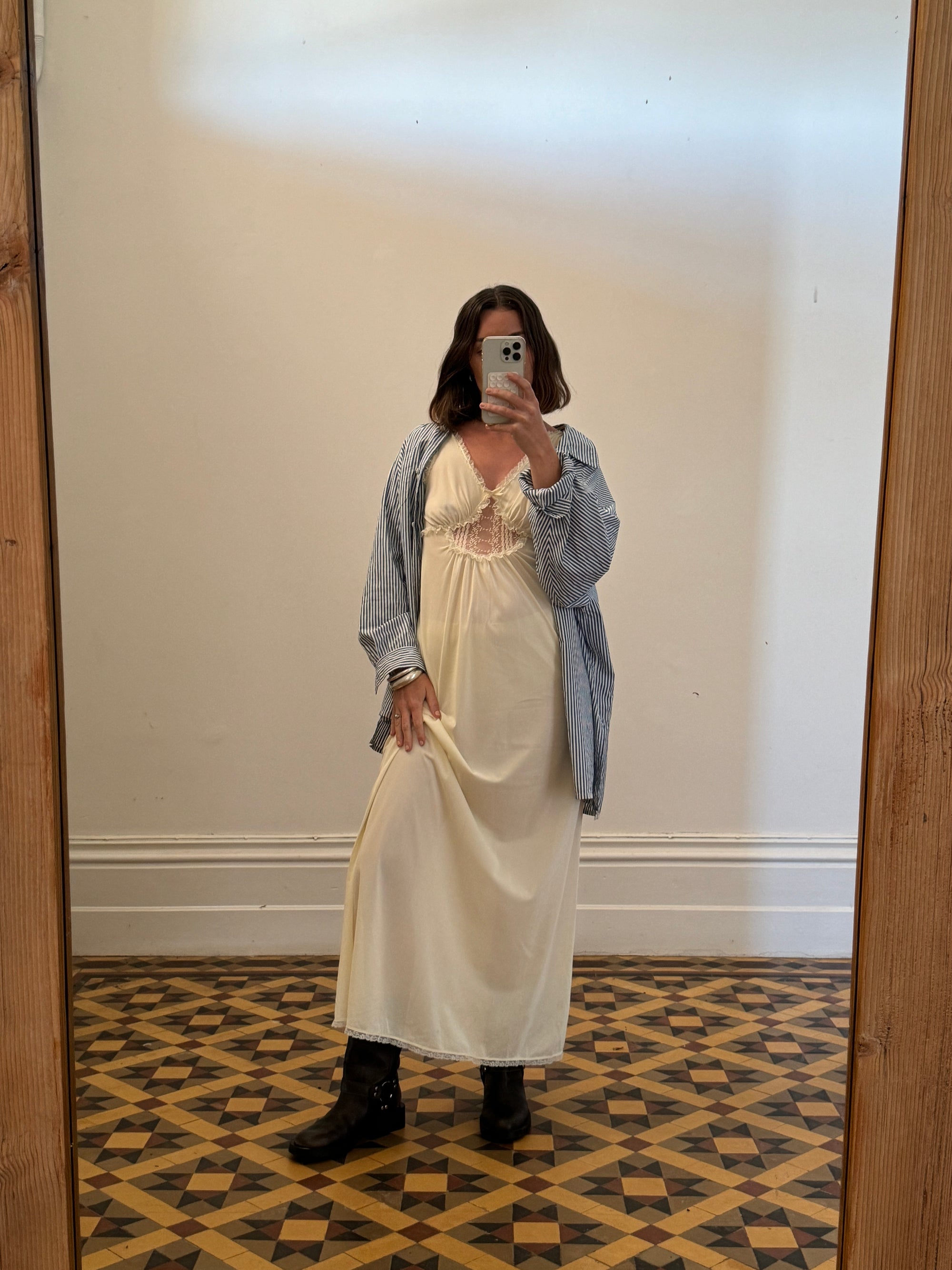 Vintage Butter Semi Sheer Slip Dress