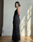 Vintage 90s Pure Silk Tiered Ruffle Dress Navy