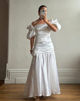 Vintage 80s Satin Drop Waist Wedding Gown
