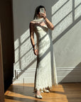 Vintage 90s Boho Lace Net Empire Wedding Dress