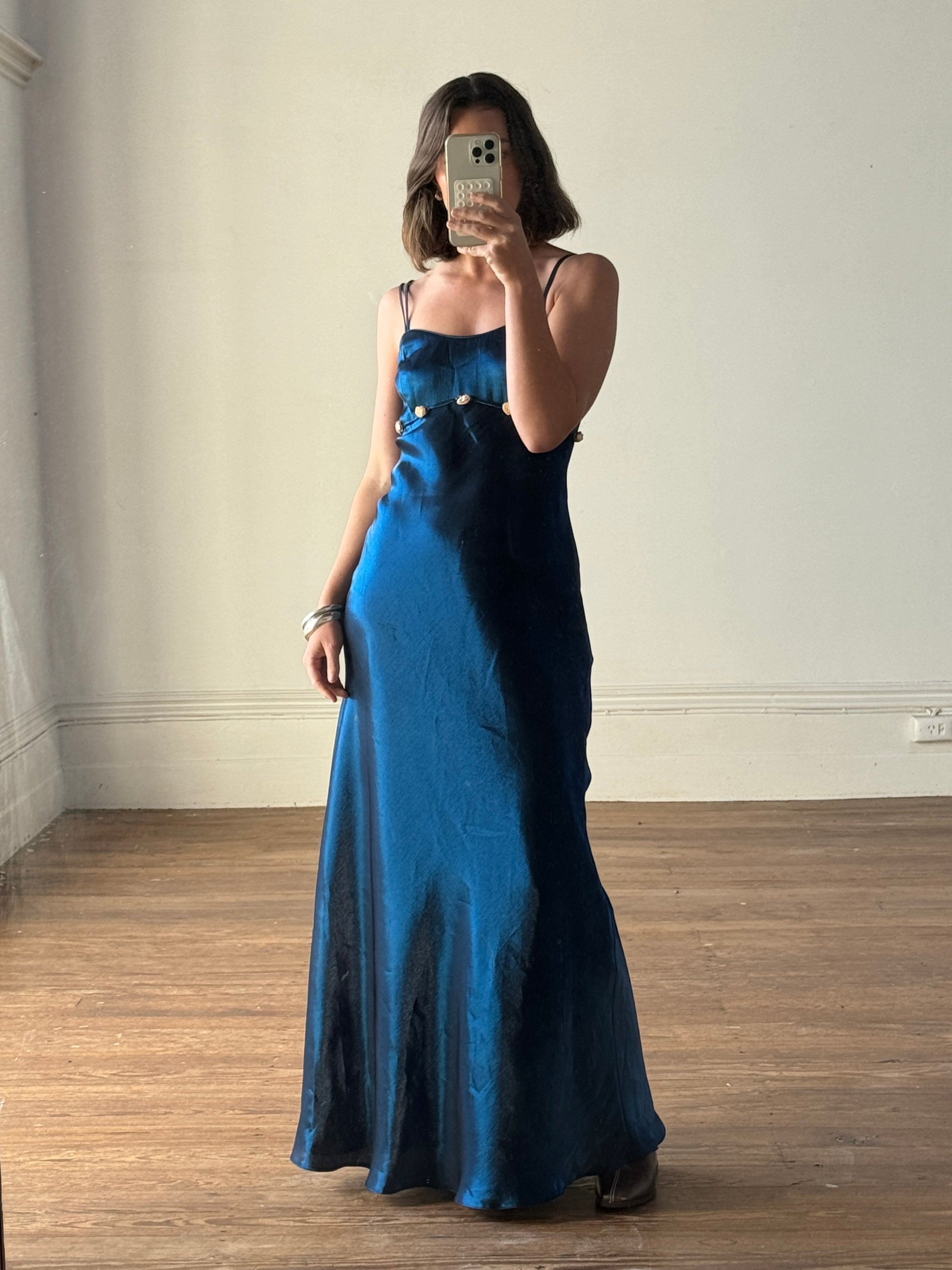 Vintage 90s Midnight Blue Dress With Flowers