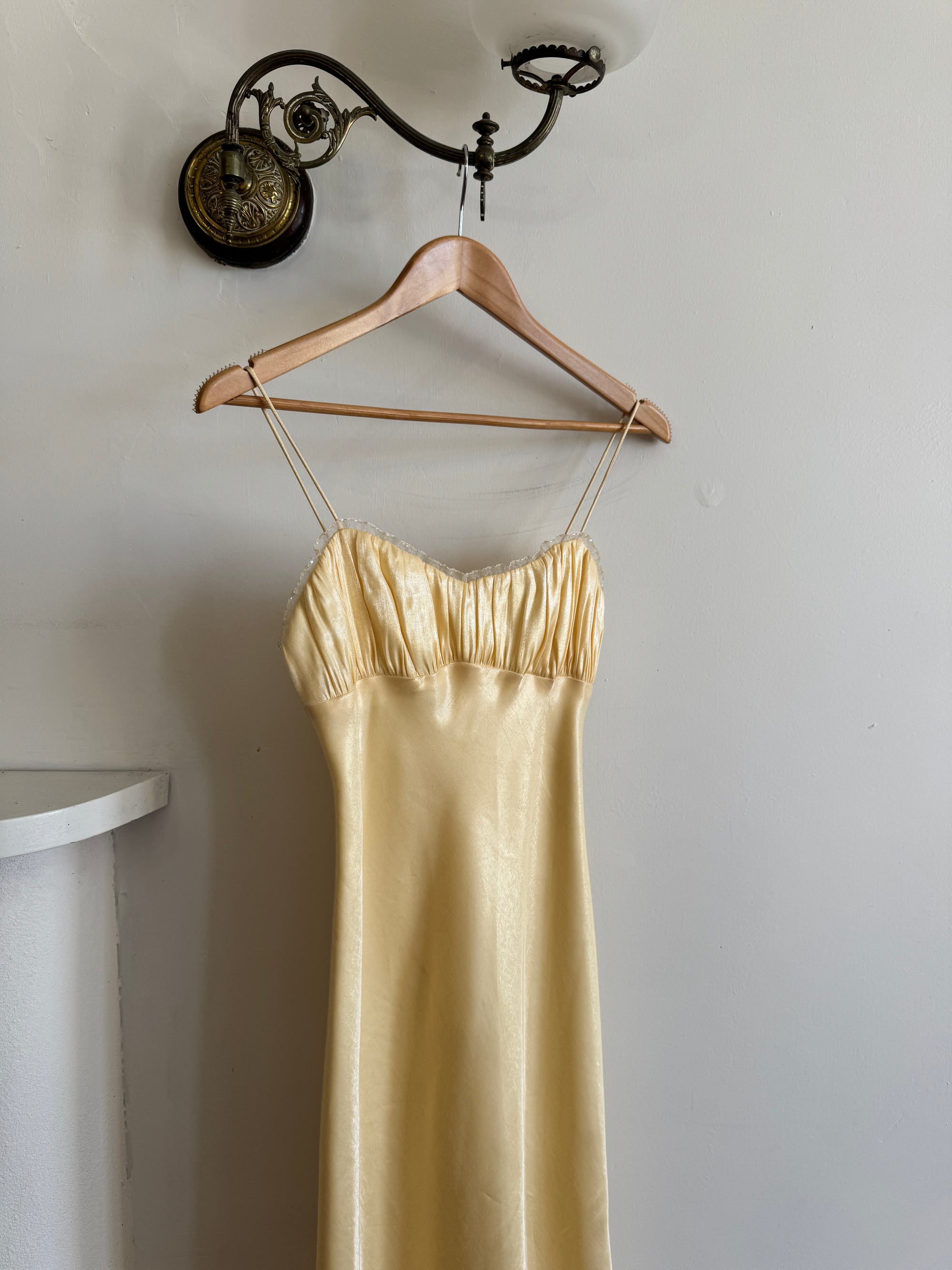 Vintage 90s Butter Yellow Organza Bias Slip Dress