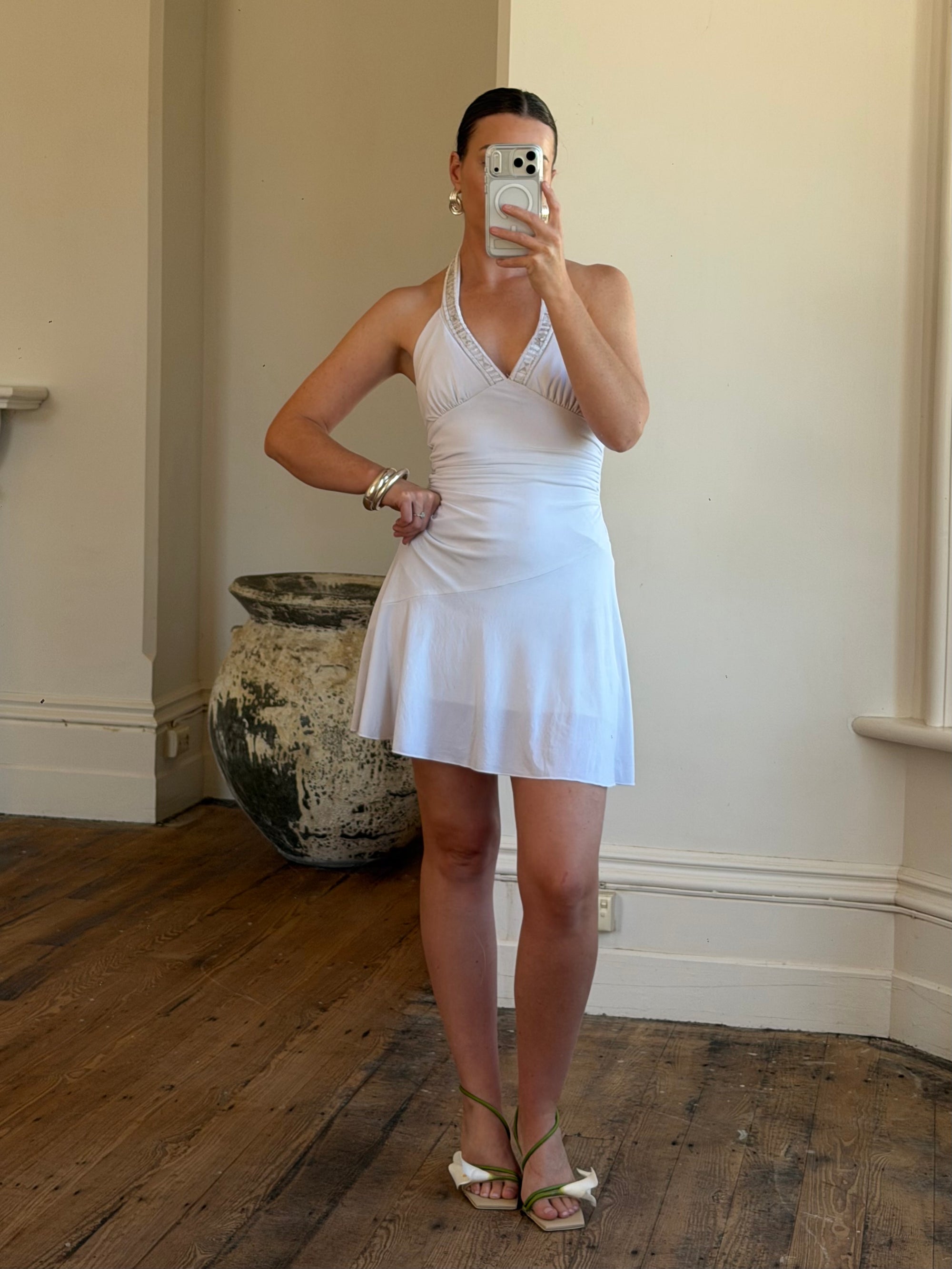 Vintage Y2K Jersey Halter Mini Dress White
