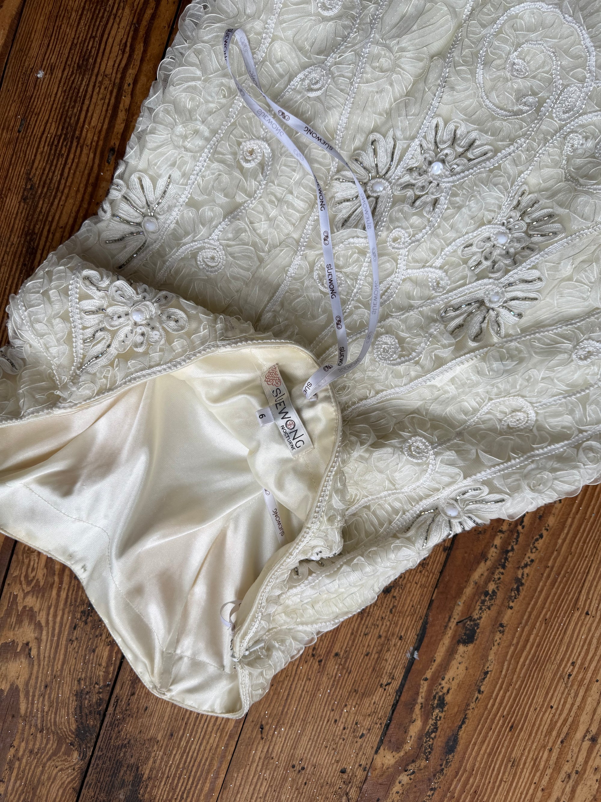 Vintage 90s Ribbon Crochet Embroidered Mini Dress