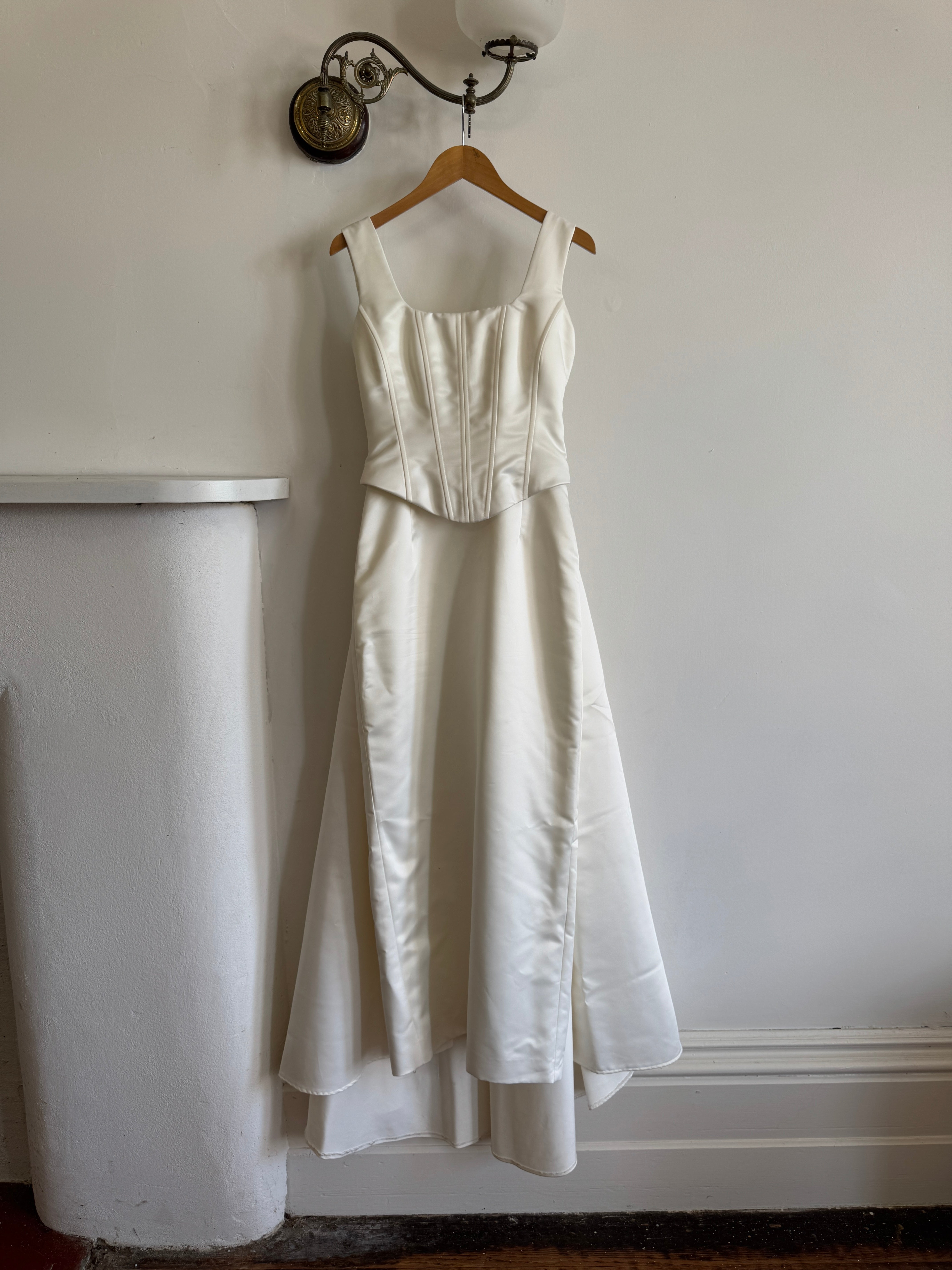 Vintage 90s Satin Corset Pencil Wedding Dress With Optional Train