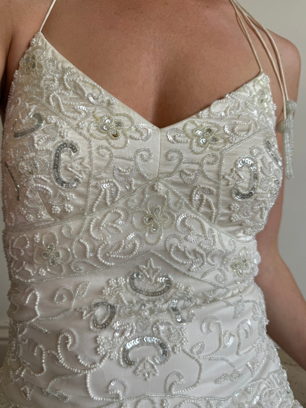 Vintage 90s Pure Silk Beaded Bridal Halter Midi Dress – Call Me The Breeze