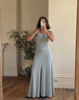 Vintage 70s Lurex Ice Blue Halter Maxi Dress