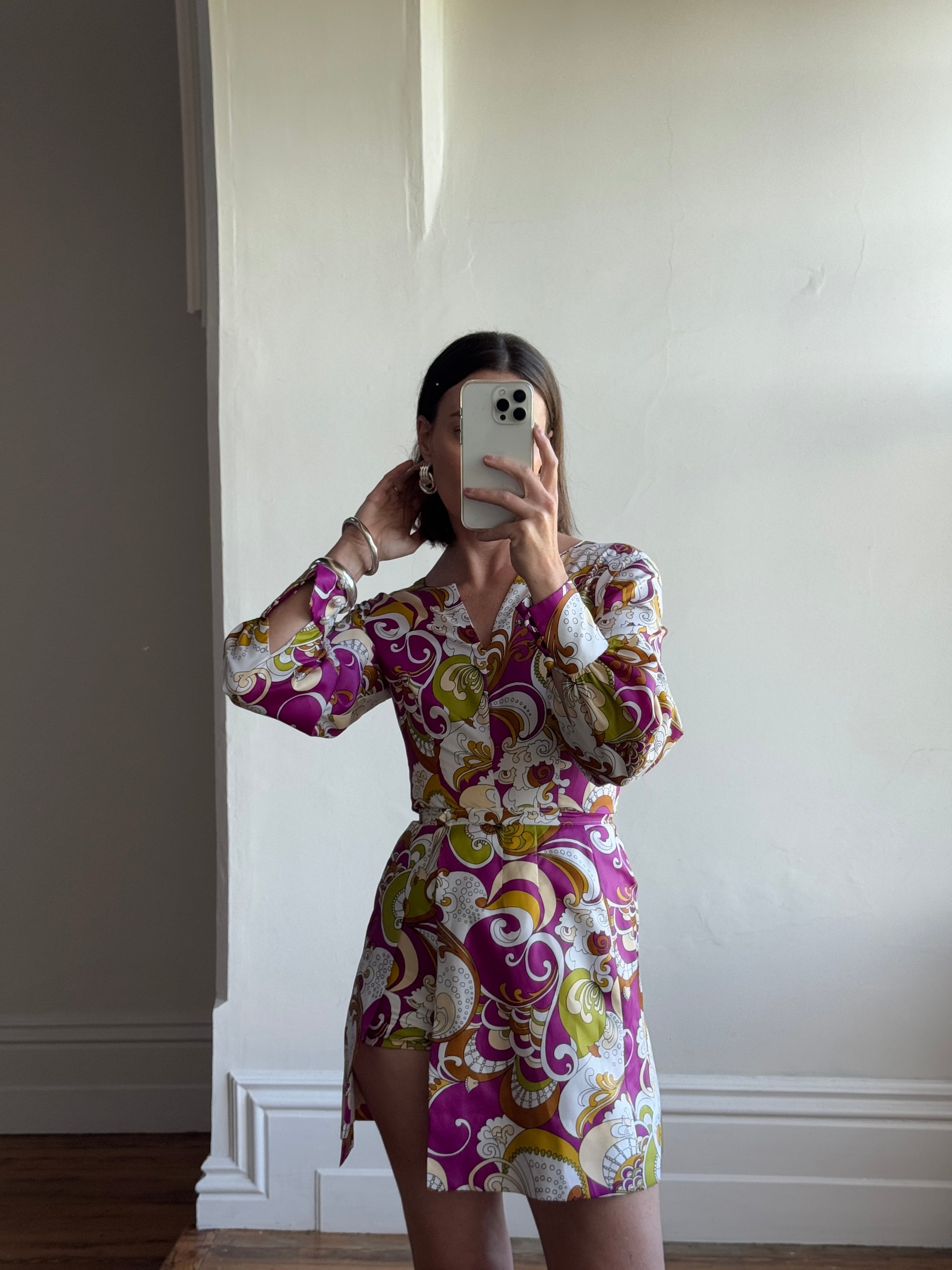 Vintage 60s Psychedelic Micro Mini Playsuit With Skirt