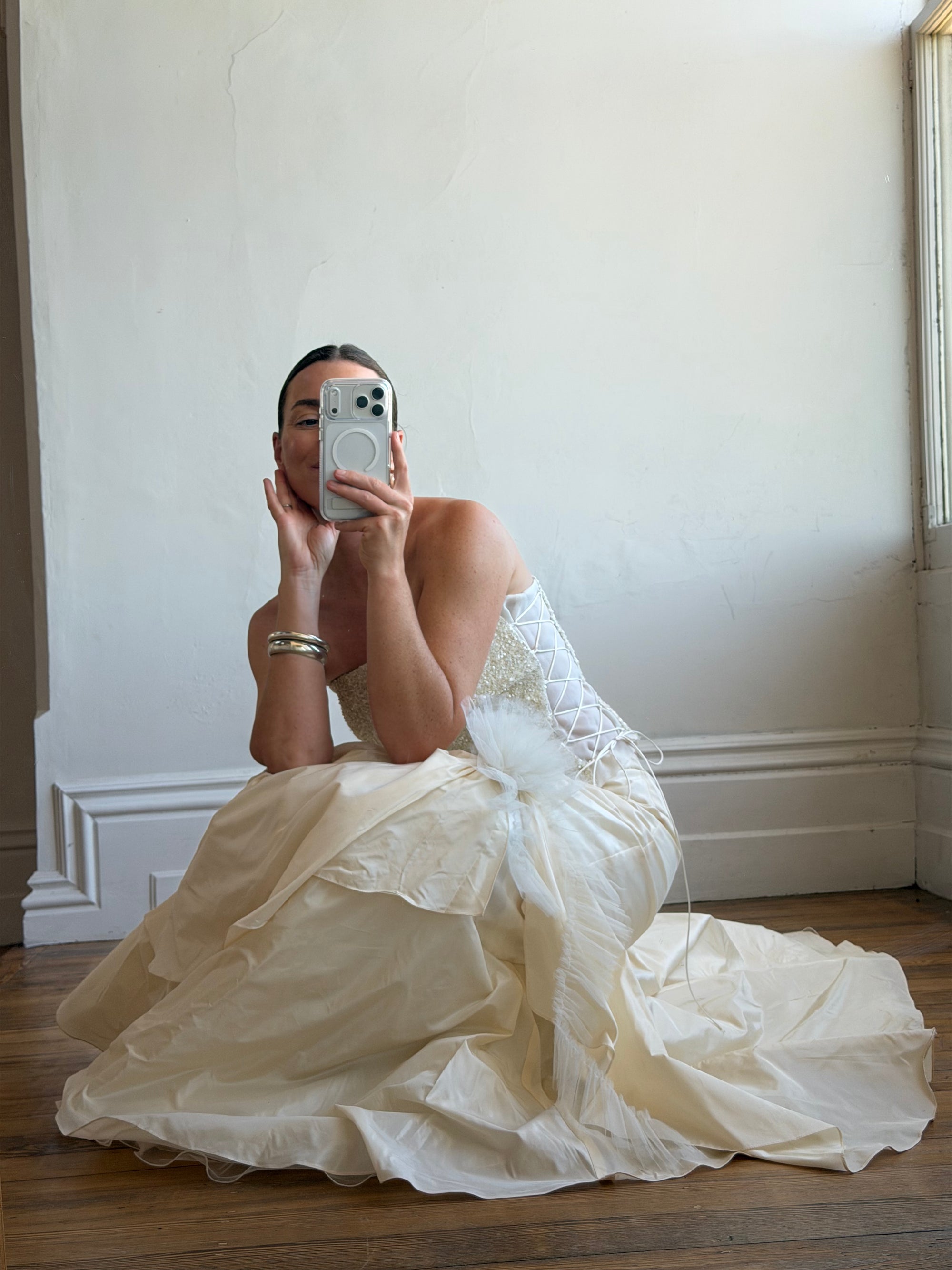 Vintage 90s Italian Pure Silk Taffeta and Sequin Bridal Set