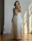 Vintage 90s Ruched Satin Two Piece Bridal Set Champagne