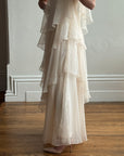 Vintage 70s Tiered Chiffon Wedding Dress Creme
