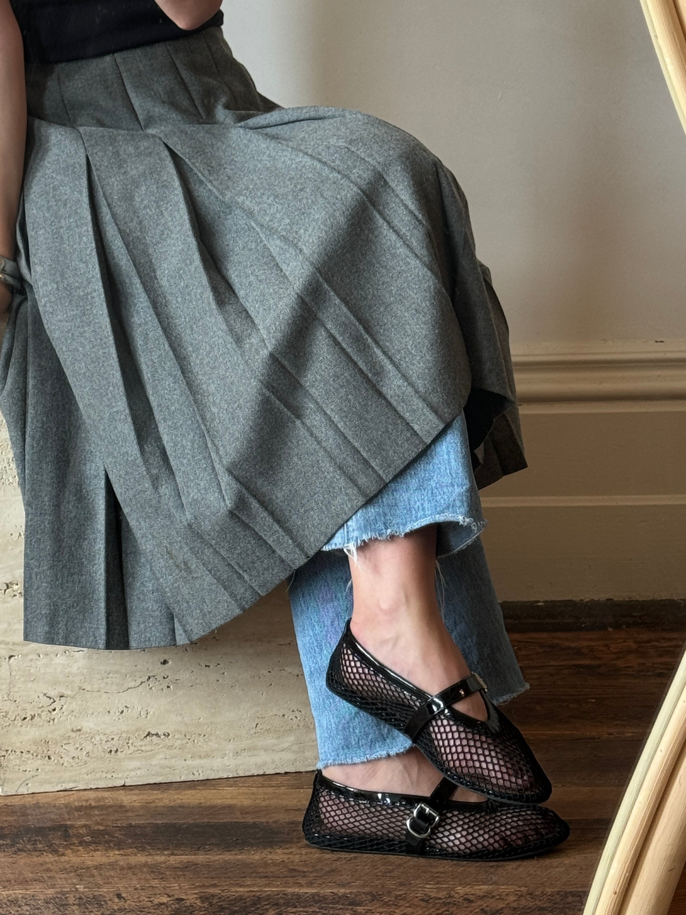 Vintage Wool Pleated School Skirt Grey