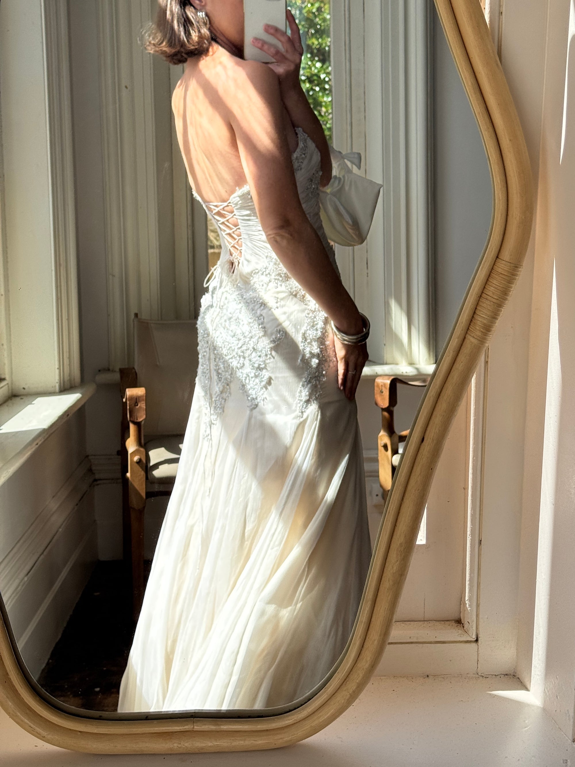 Vintage 90s Pure Silk Couture Drop Waist Wedding Gown