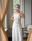 Vintage 90s Daisy Sheer Halter Midi Dress White