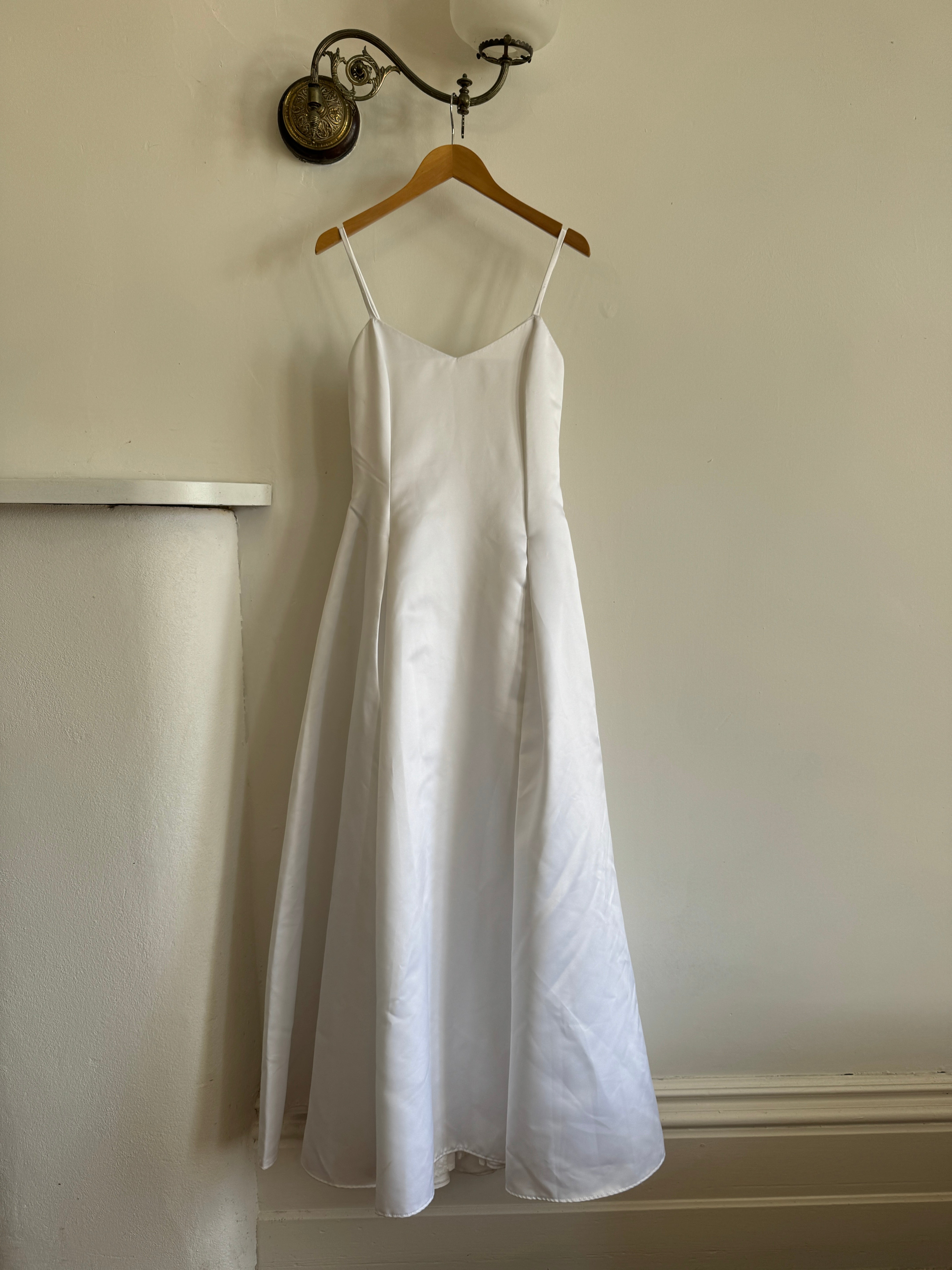 Vintage 90s Satin Strappy Pleated Wedding Dress