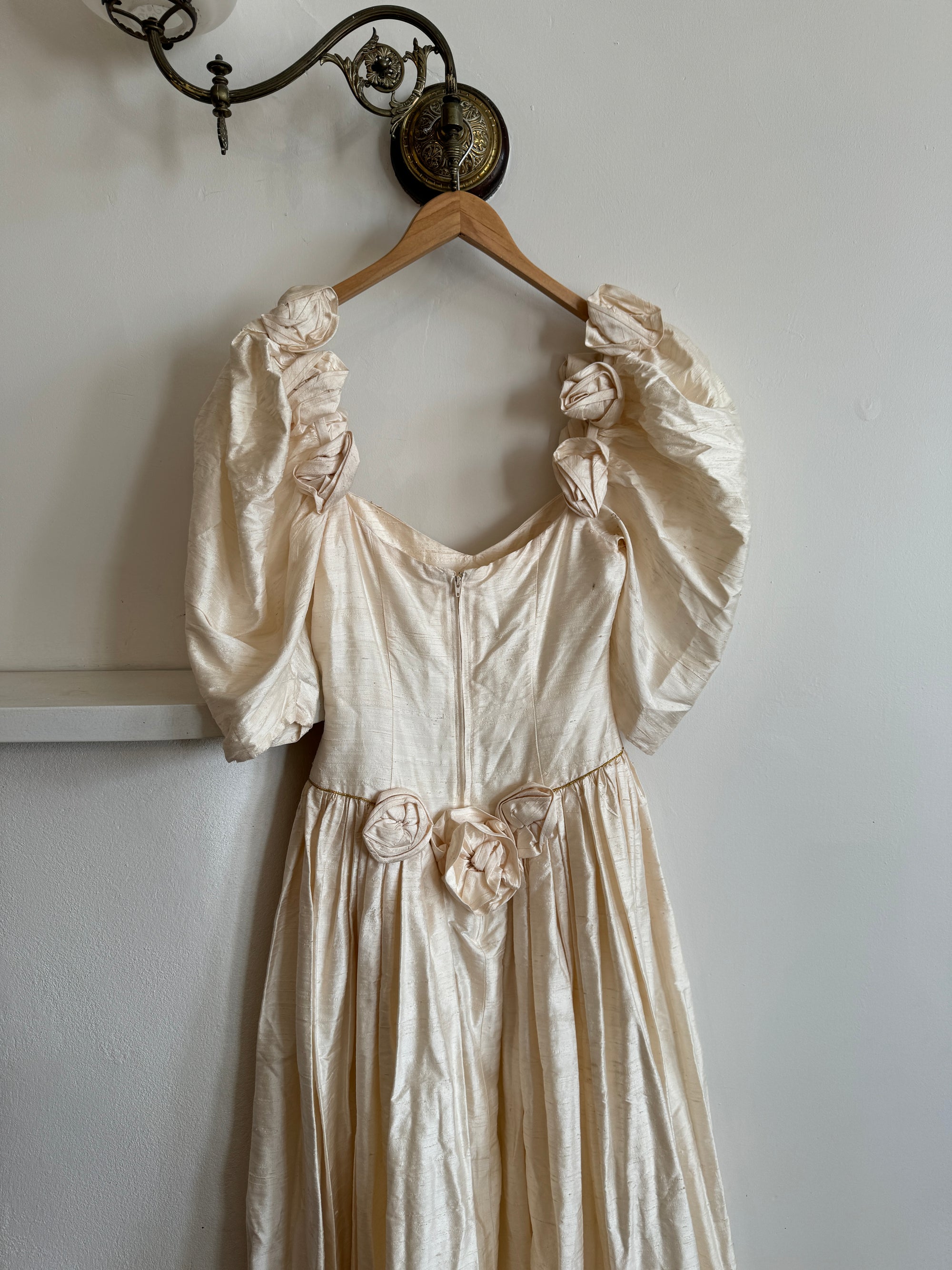 Vintage Puff Sleeve Rosette Bridal Gown