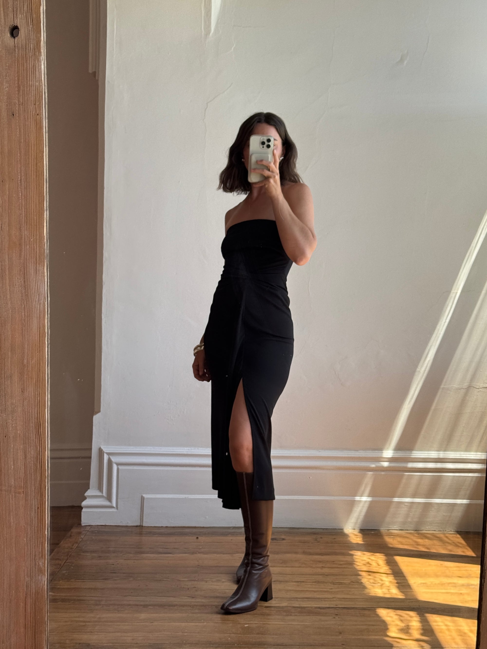 Vintage 90s Black Jersey Strapless Dress Call Me The Breeze Vintage 90s Black Jersey Strapless Dress Call Me The Breeze