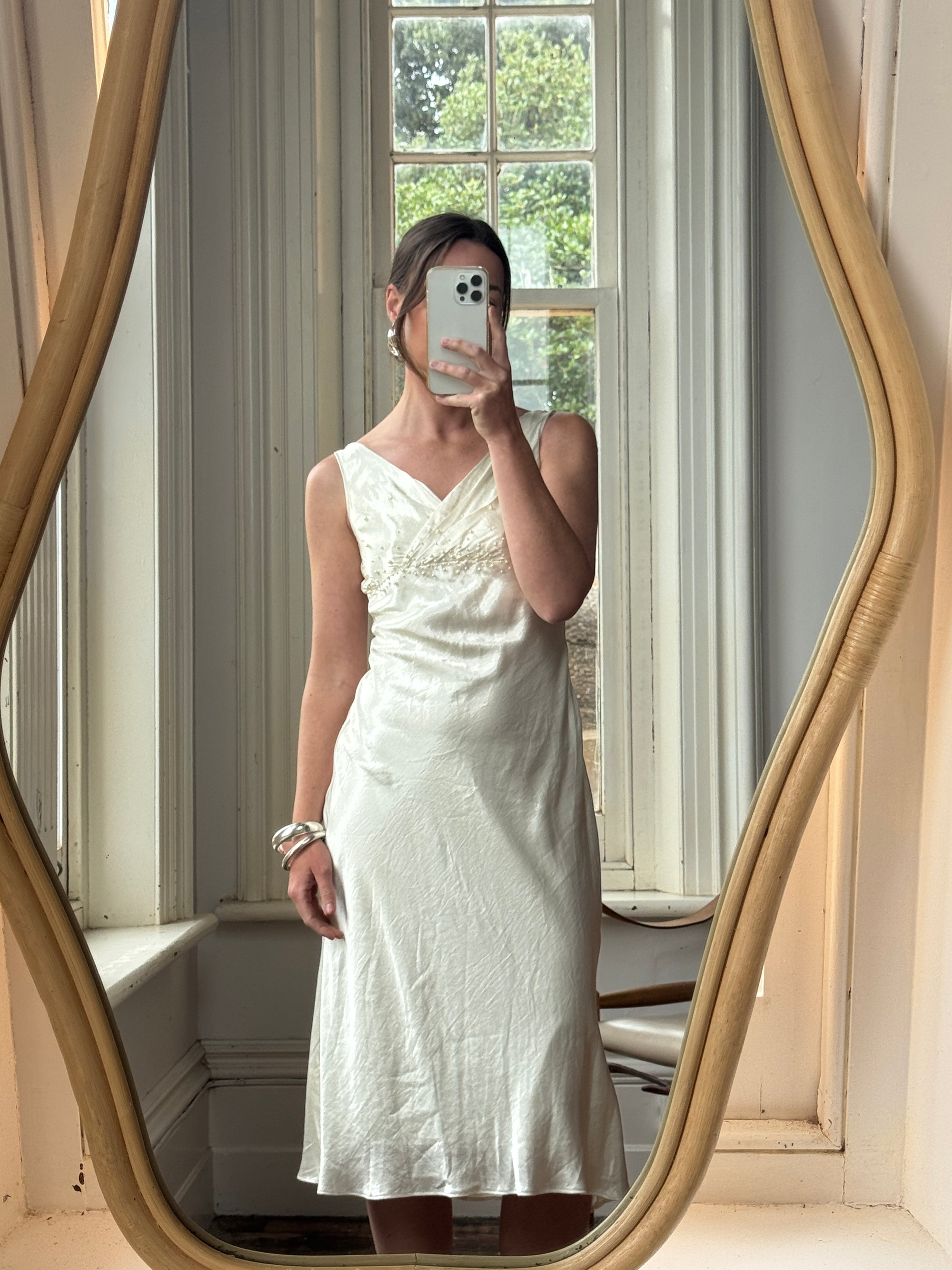 Vintage 90s Pearl Satin Bias Bridal Slip