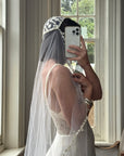 Vintage 70s Floral Juliet Cap Veil