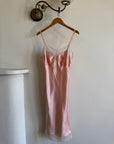 Vintage 50s Liquid Satin Slip Pink Dress Creme Lace