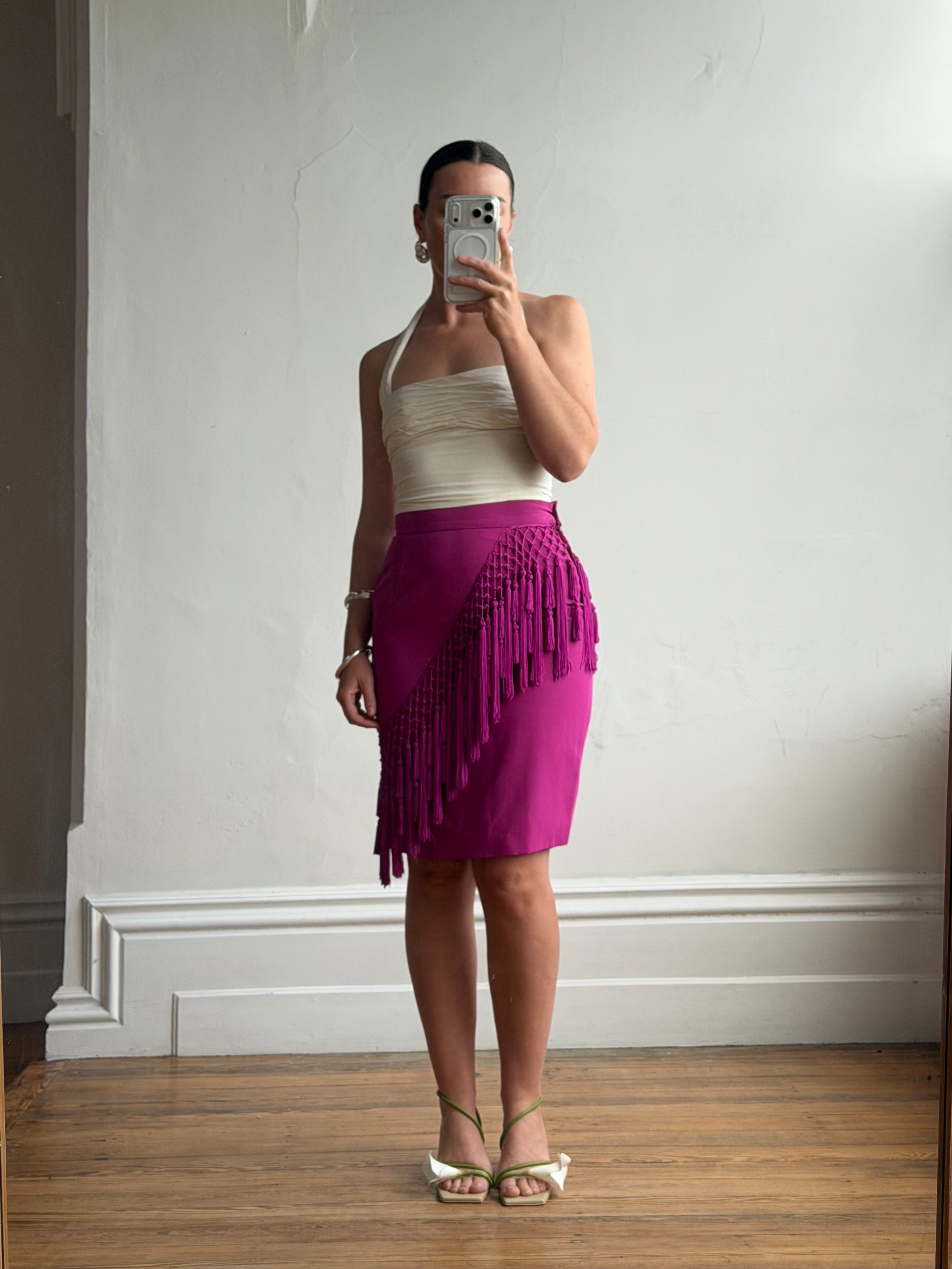 Vintage 80s Gianni Versace Couture Tassel Skirt Fuschia
