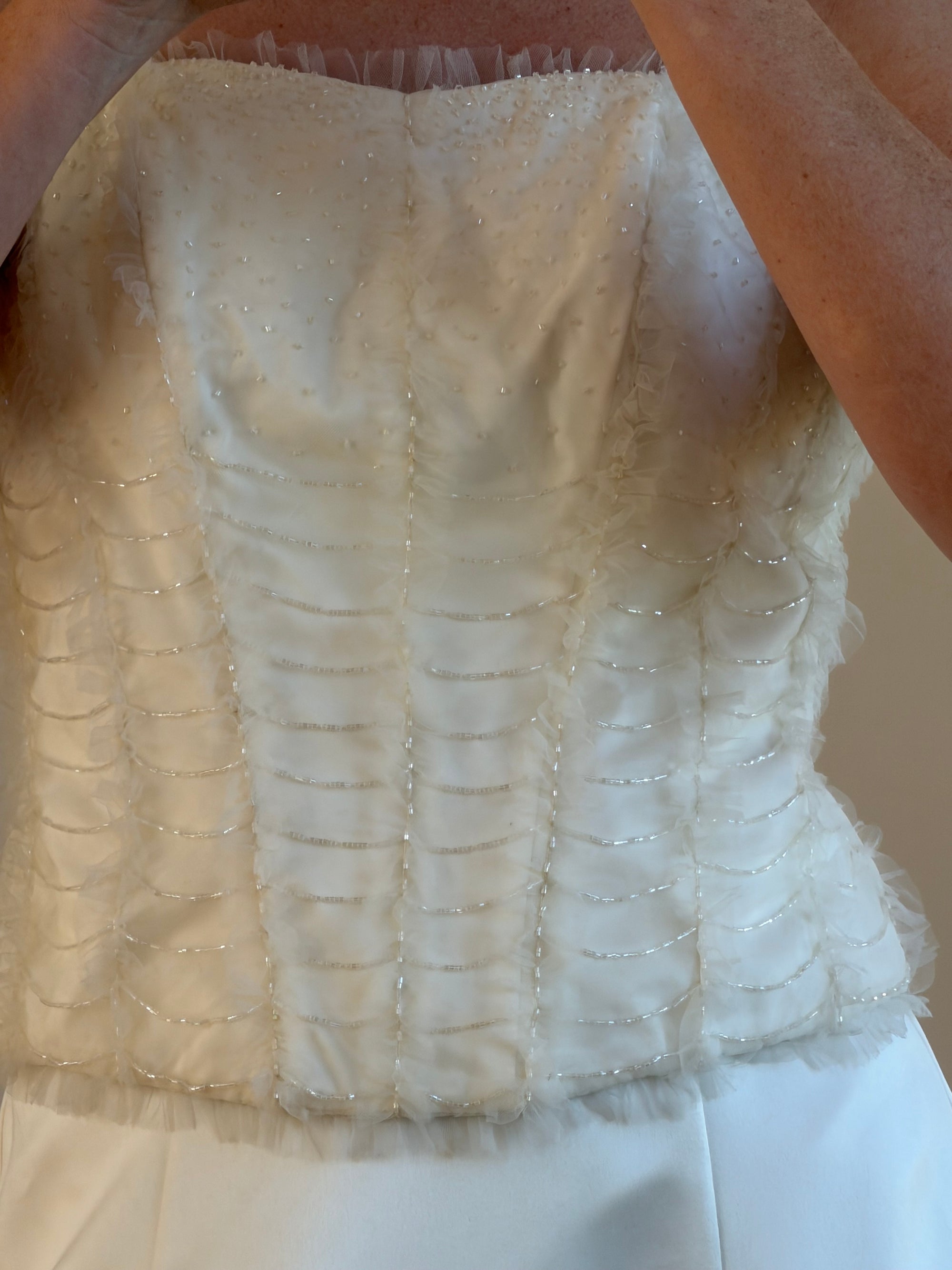 Vintage 90s Italian Bridal Fairy Tulle Embroidered Bustier and Satin Skirt