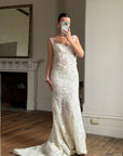 Vintage Y2K Italian Sheer Embroidered Naked Bustier Wedding Gown