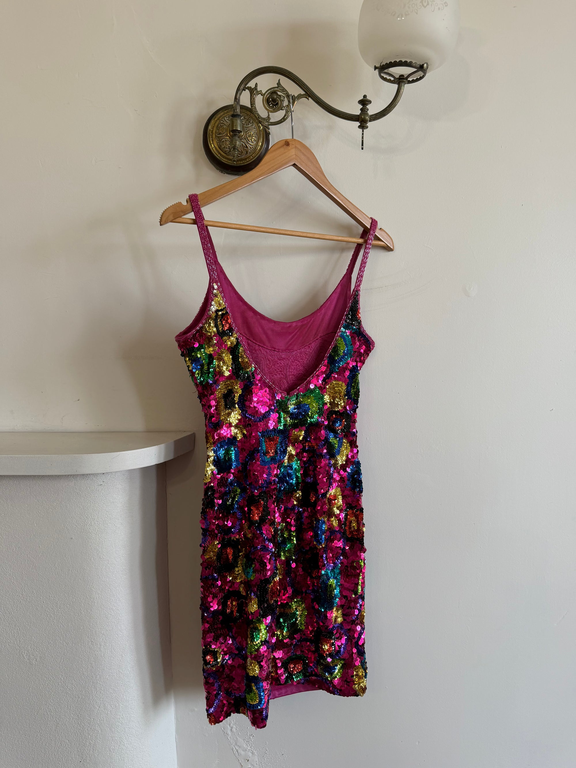 Vintage 90s Rainbow Disco Sequin Party Mini Dress
