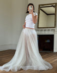Vintage 80s Sheer Organza Webbed Lace Bridal Skirt