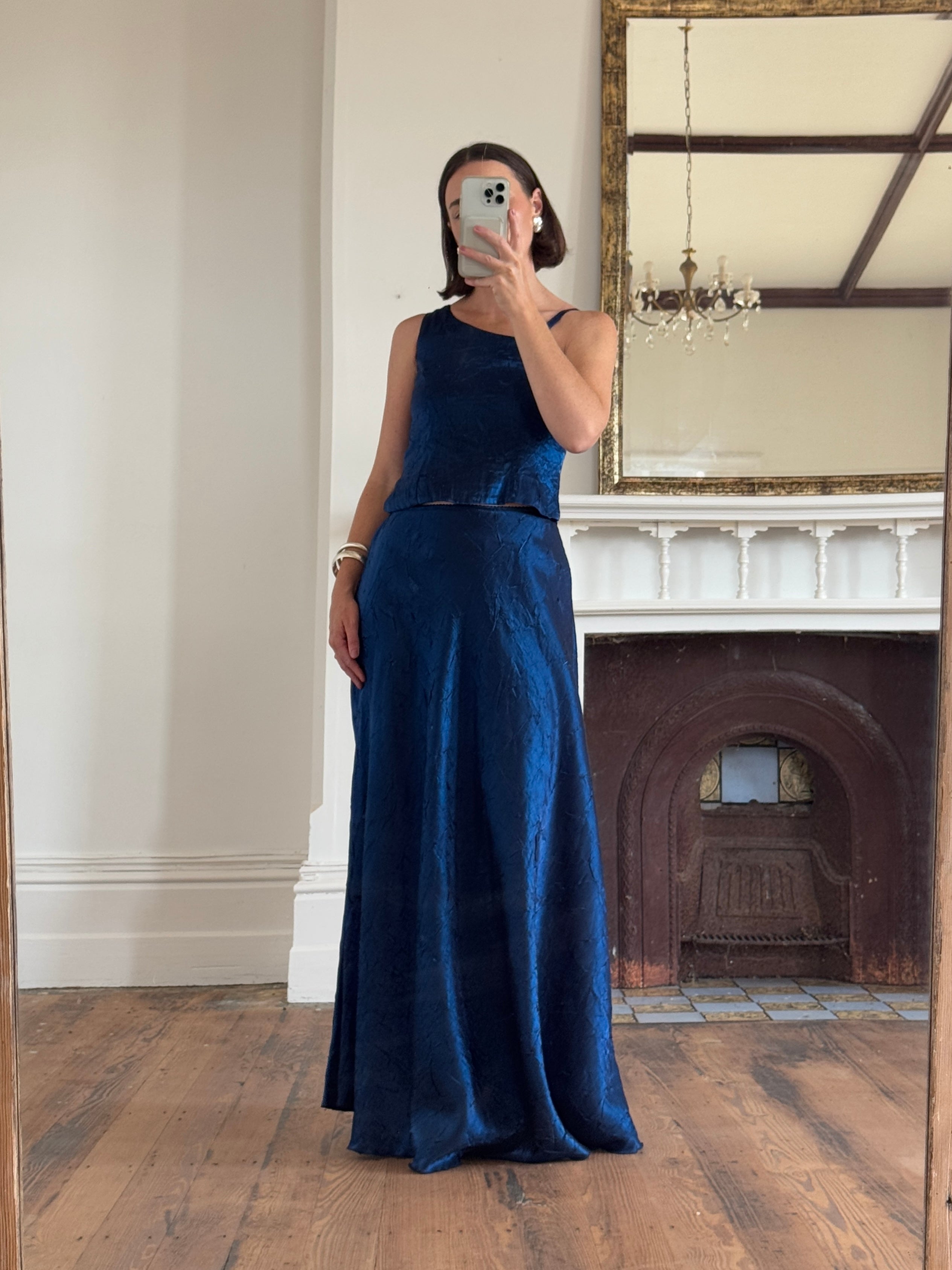 Vintage 90s Midnight Blue Crinkle Two Piece Set