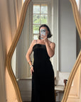 Vintage 90s Velvet Bodycon Maxi Dress with Fur Trim
