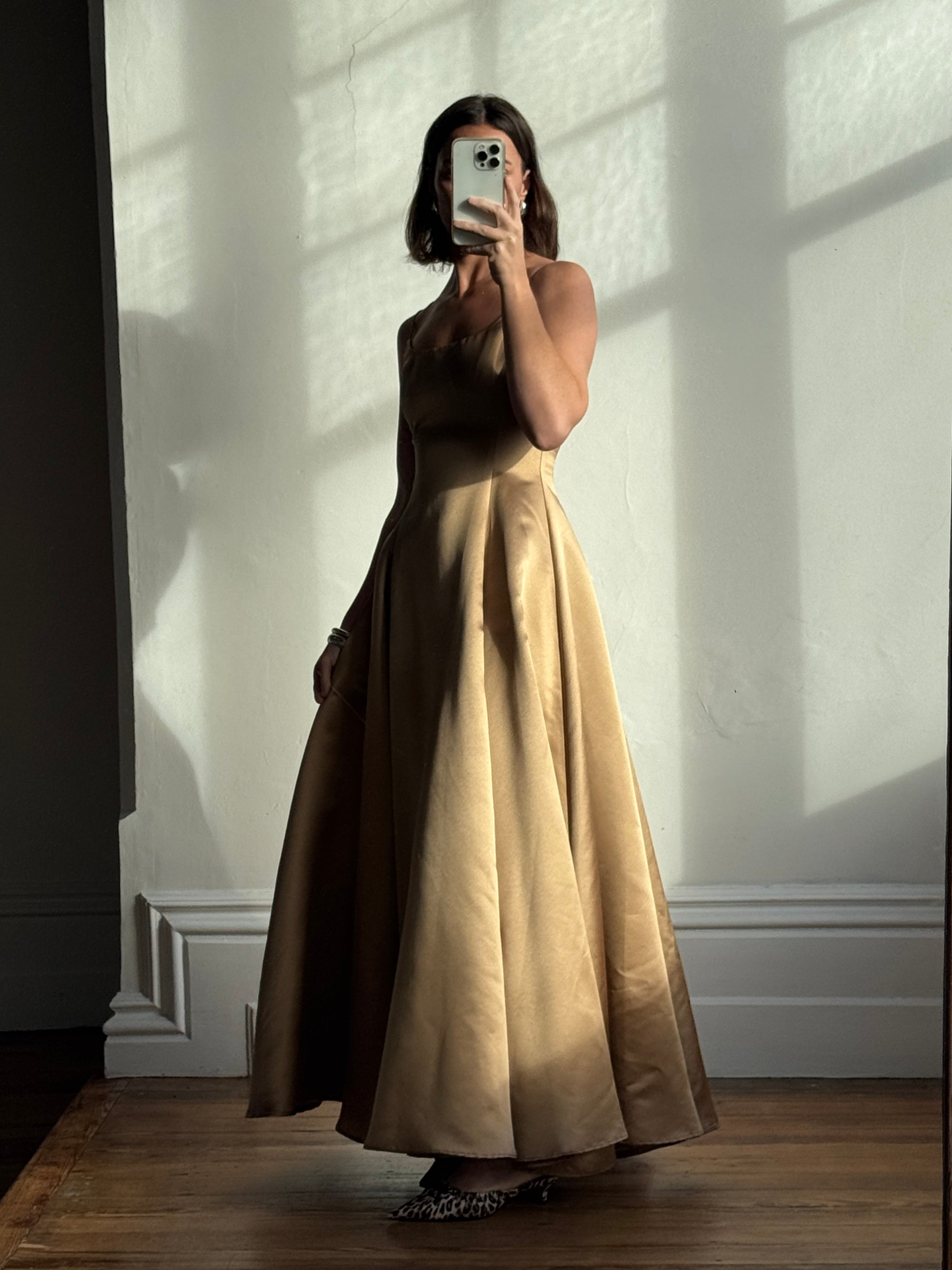 Vintage 90s Ralph Lauren Brass Satin Gown