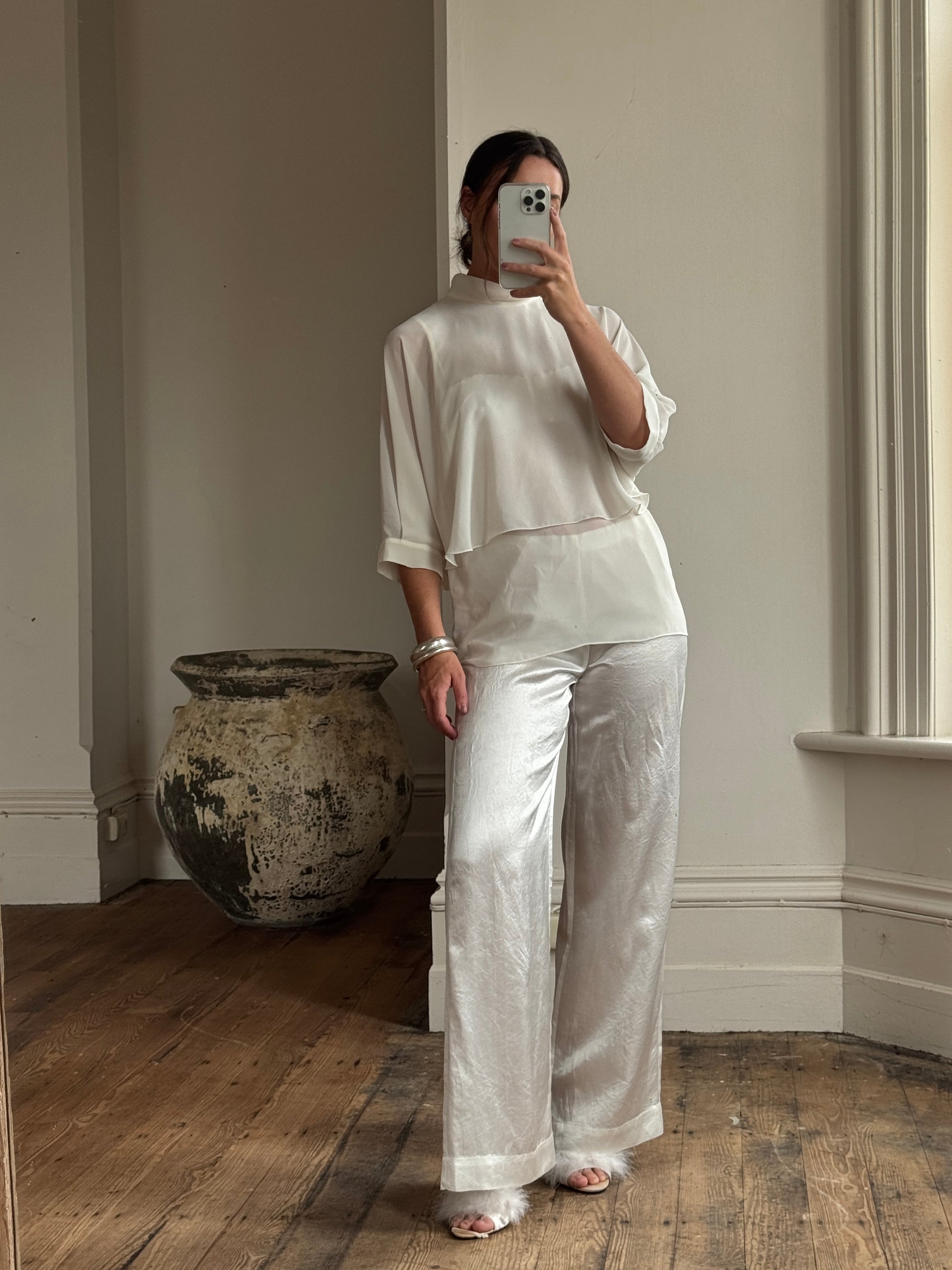 Vintage Y2K Sheer Chiffon Sheer Tiered Blouse