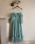 Vintage 80s Sky Blue Tulle Off Shoulder Party Dress