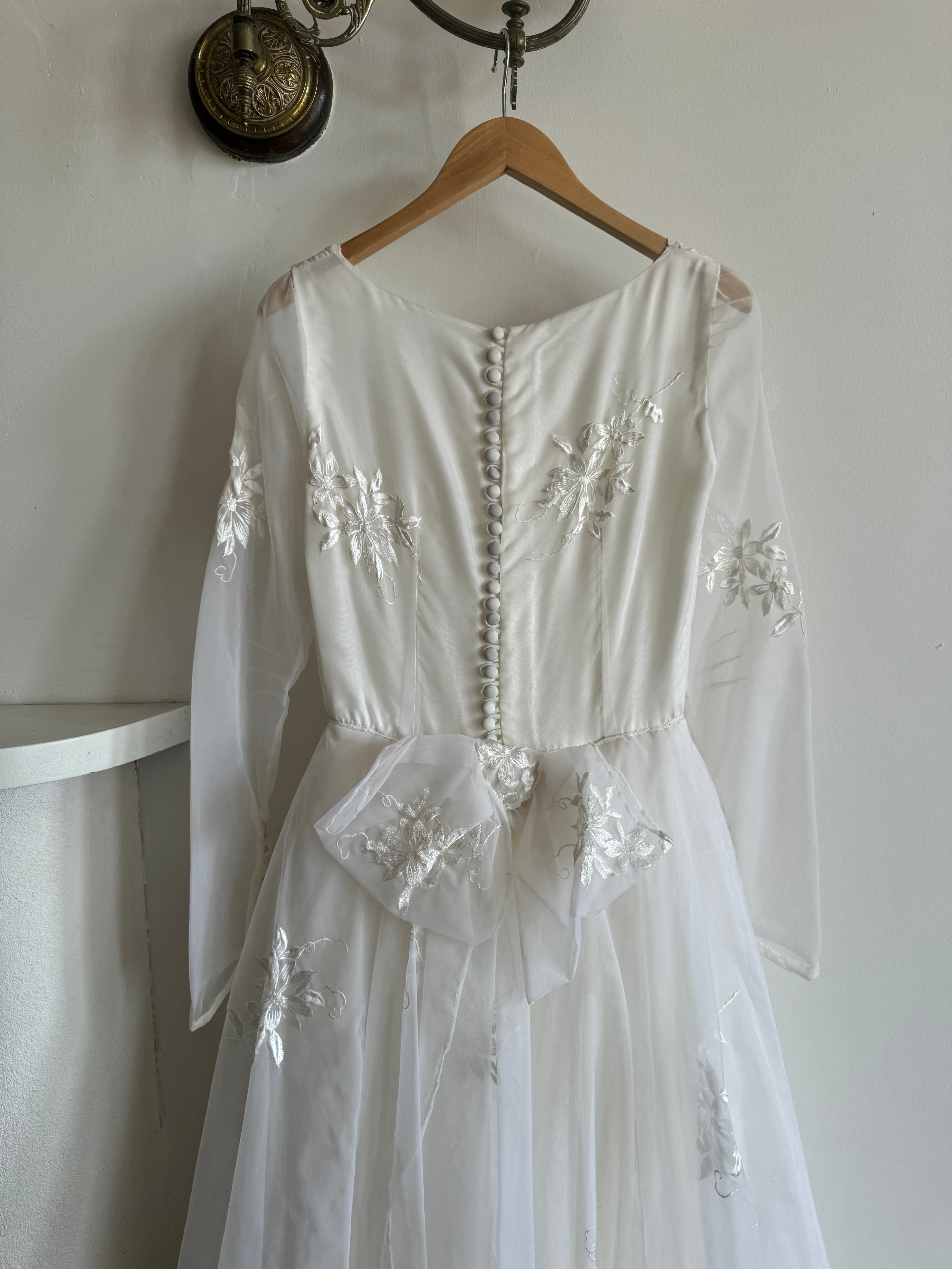 Vintage 50s Basque Waist Sheer Floral Wedding Dress