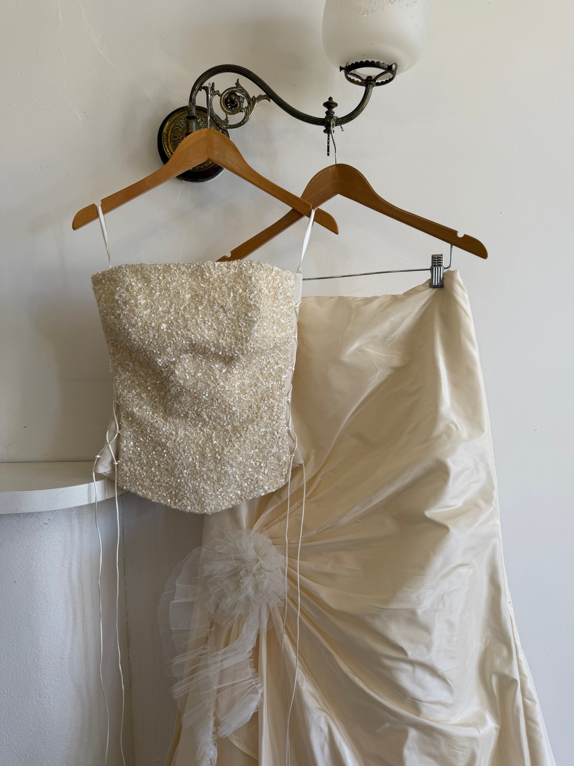 Vintage 90s Italian Pure Silk Taffeta and Sequin Bridal Set