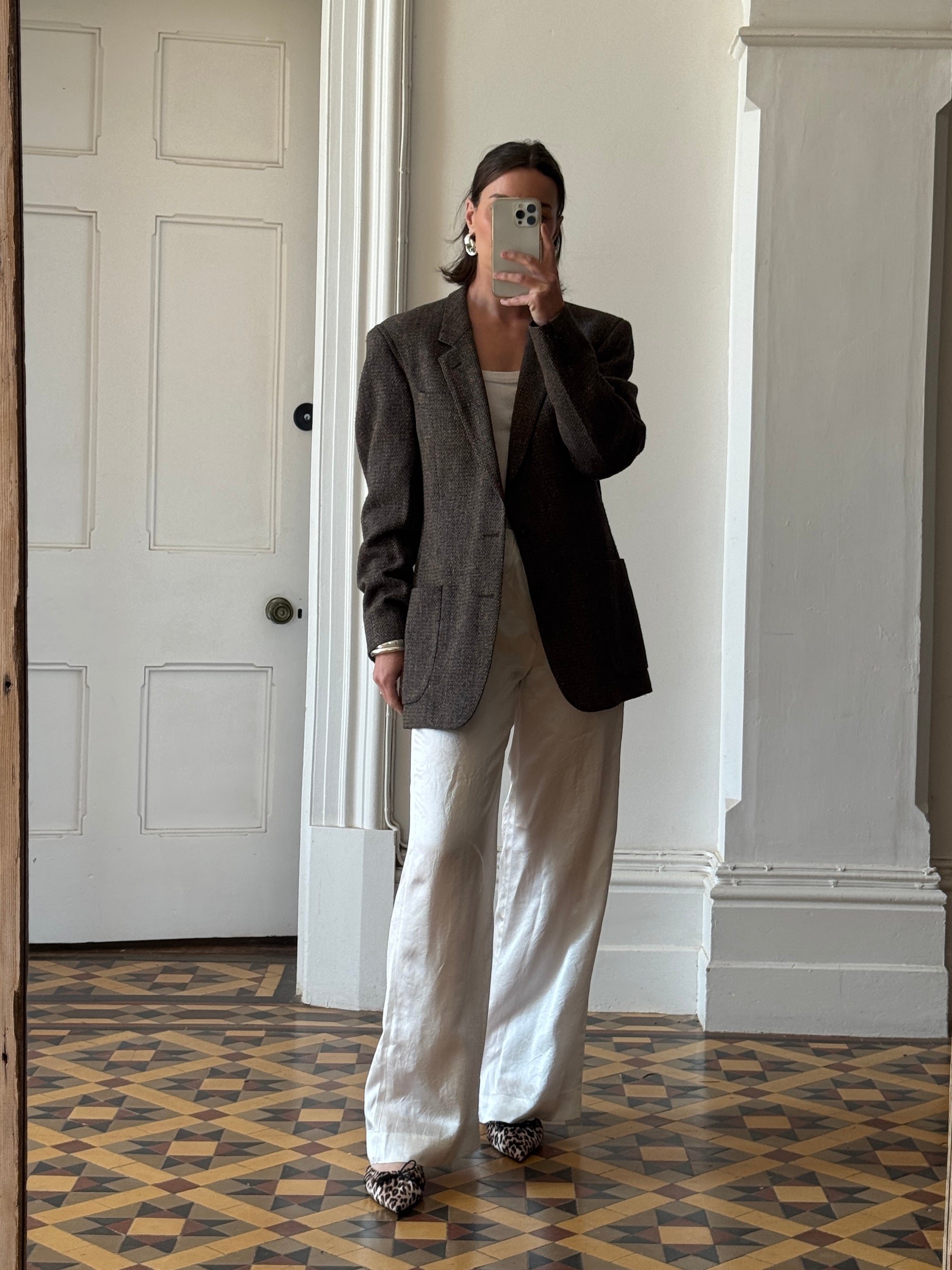 Vintage Christian Dior Tailored Wool Blazer Navy Brown