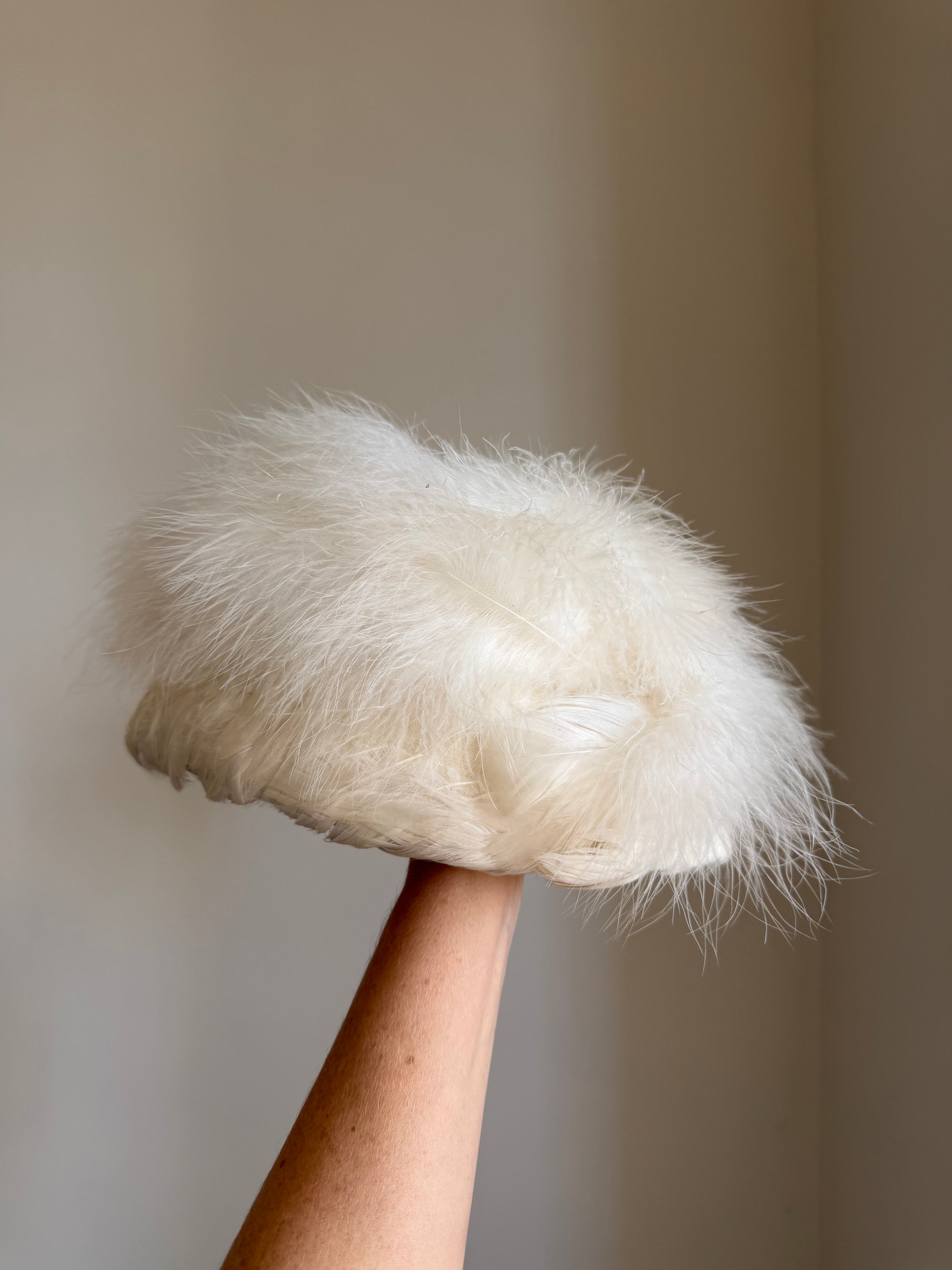 Vintage 1960s Ostrich feather Pillbox Bridal Hat